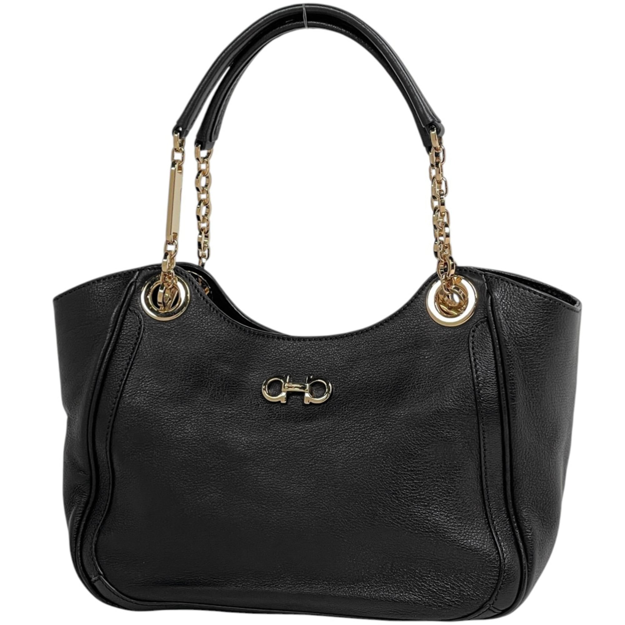 Salvatore Ferragamo Gancini Black Leather Handbag Tote Bag (Pre-Owned)