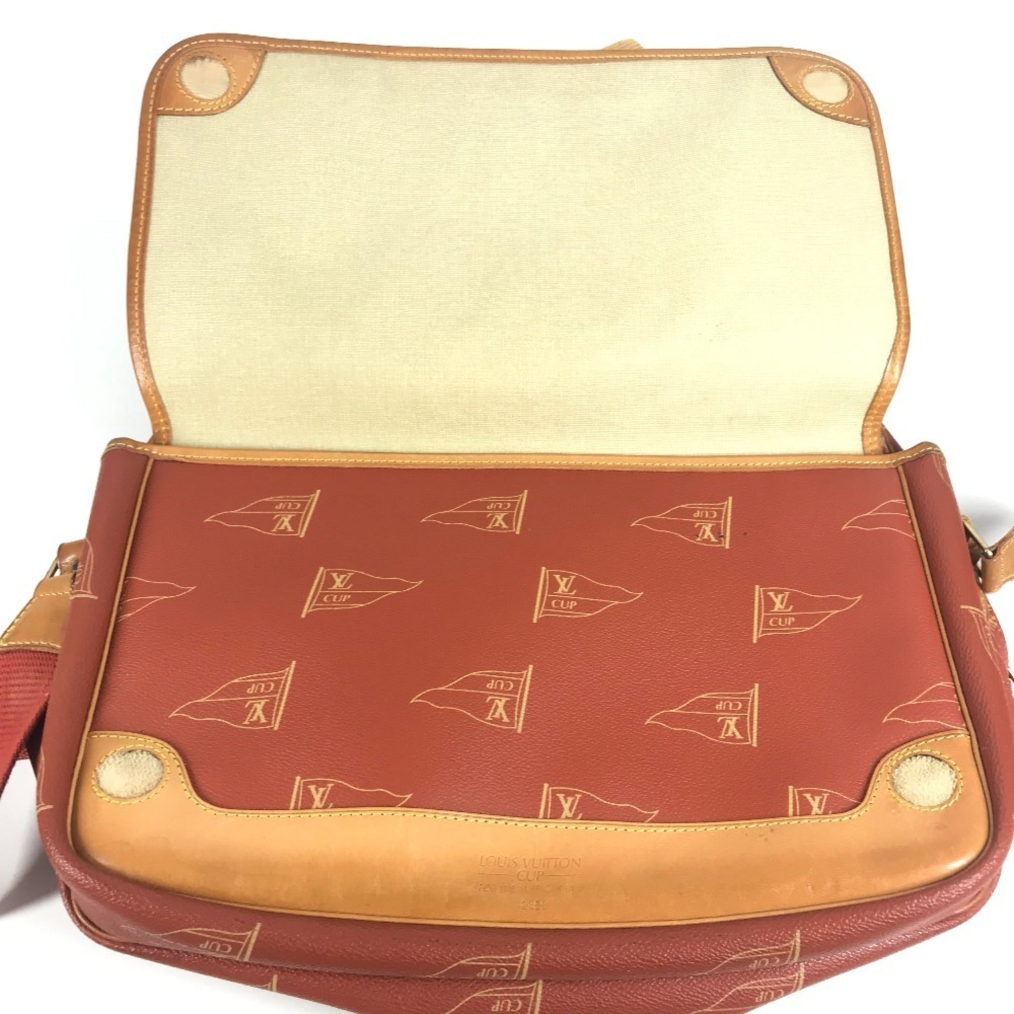 Louis Vuitton Galle Orange Leather Canvas Messenger Bag Shoulder Bag (Pre-Owned)