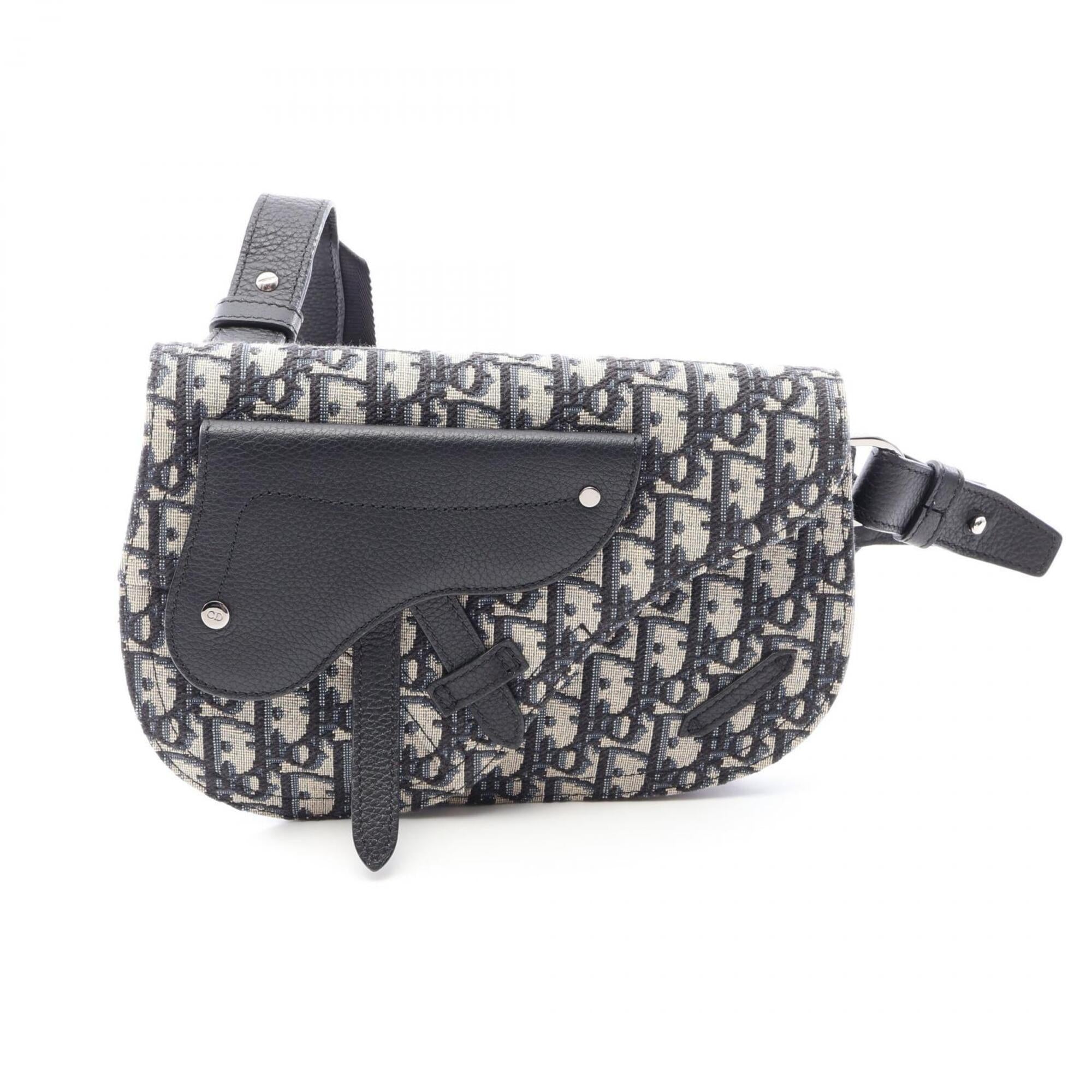 Christian Dior Beige Navy Canvas Leather Messenger Bag Saddle Bag Shoulder Bag (Pre-Owned)