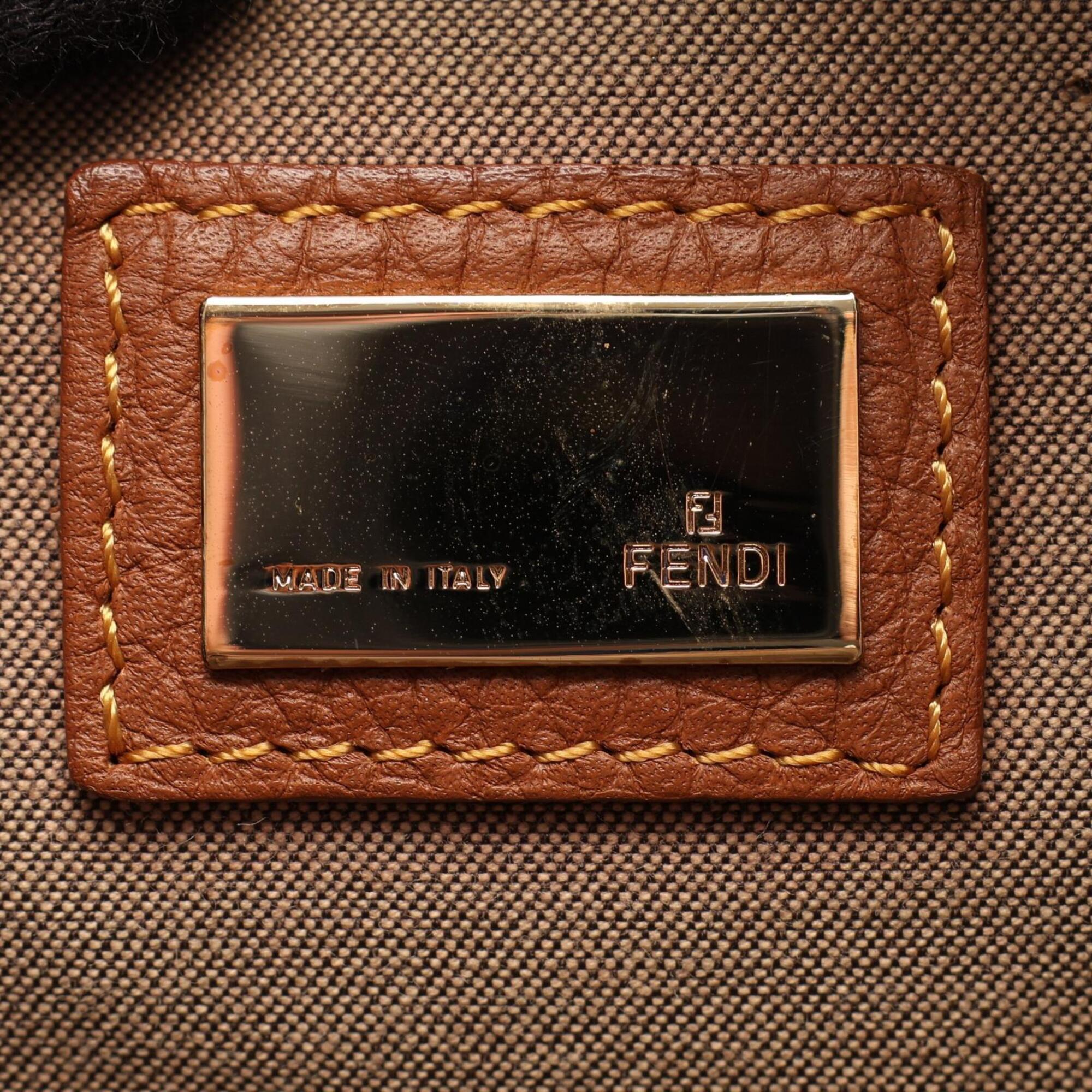 Fendi Beige Brown Canvas Leather Handbag Shoulder Bag (Pre-Owned)