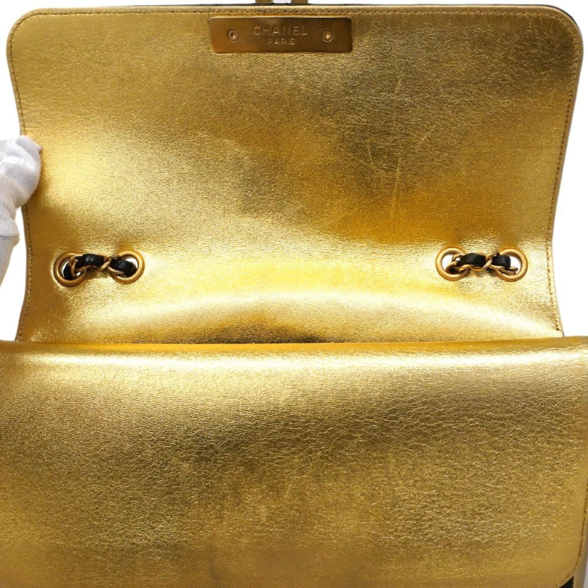 Chanel Black Gold Leather Shoulder Bag (Pre-Owned)