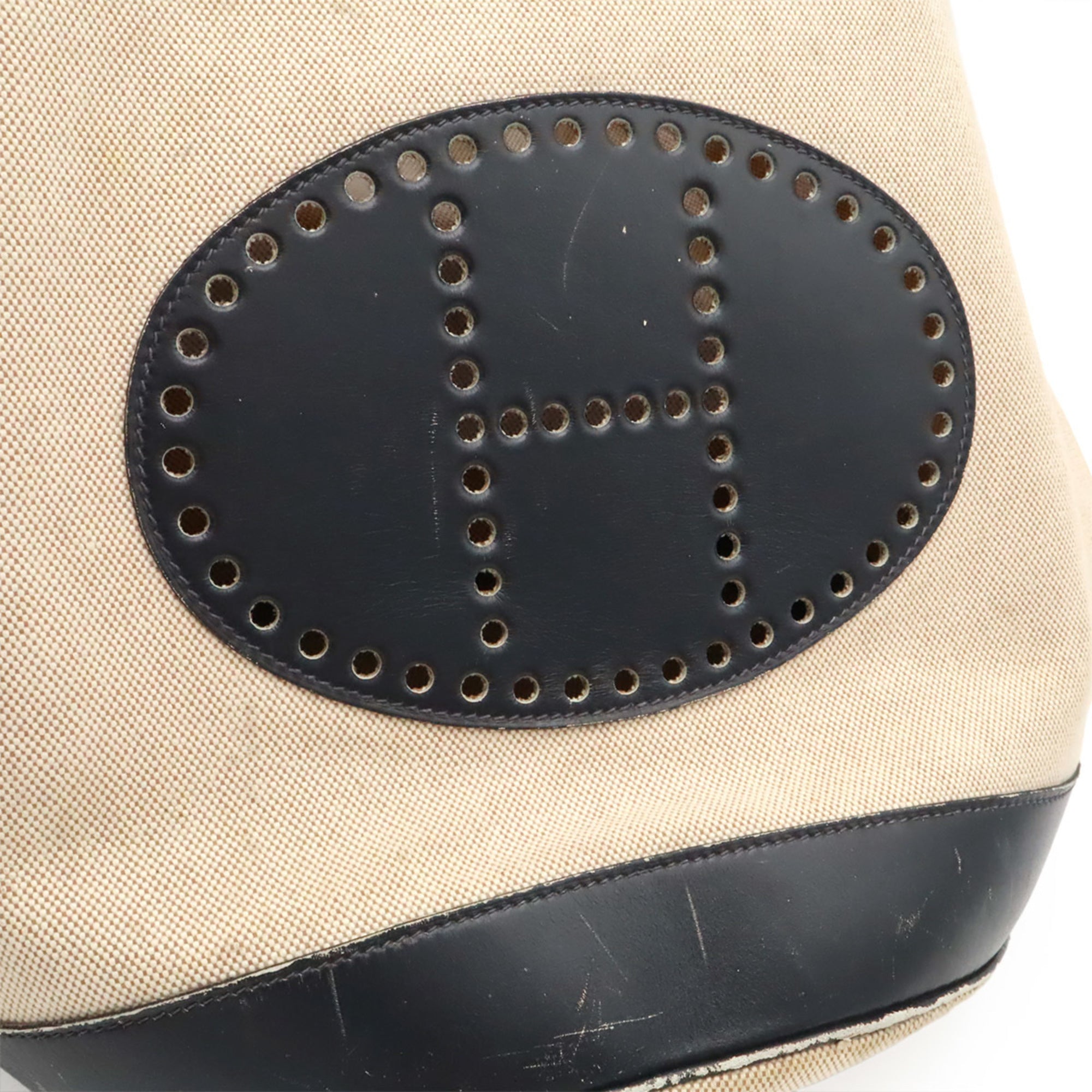 Hermes Natural Navy Toile H Shoulder Bag (Pre-Owned)