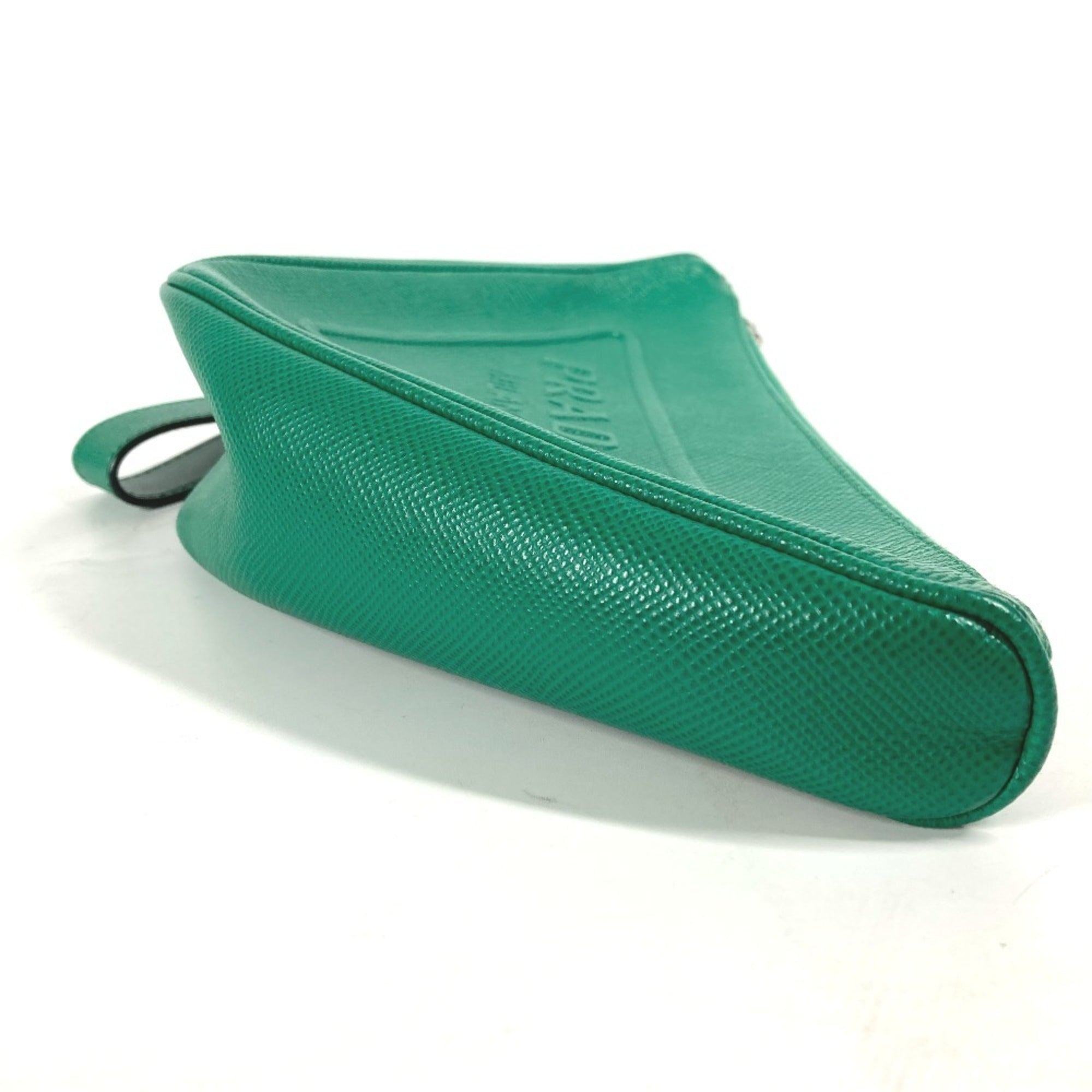 Prada Green Saffiano Triangle Clutch Bag Pouch (Pre-Owned)