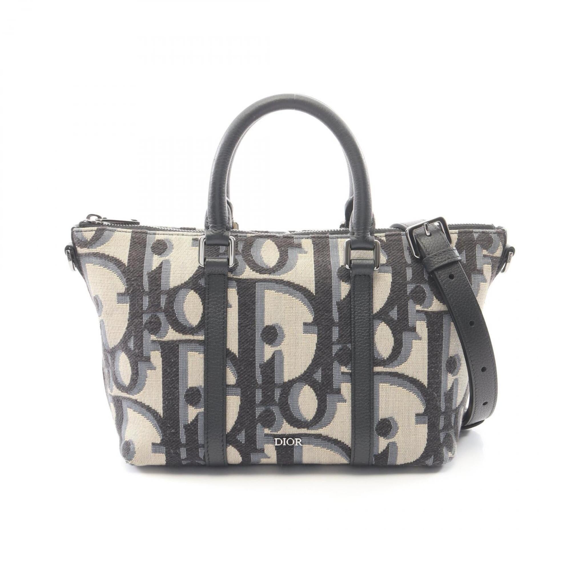Christian Dior Beige Black Canvas Leather Handbag Weekend Bag (Pre-Owned)