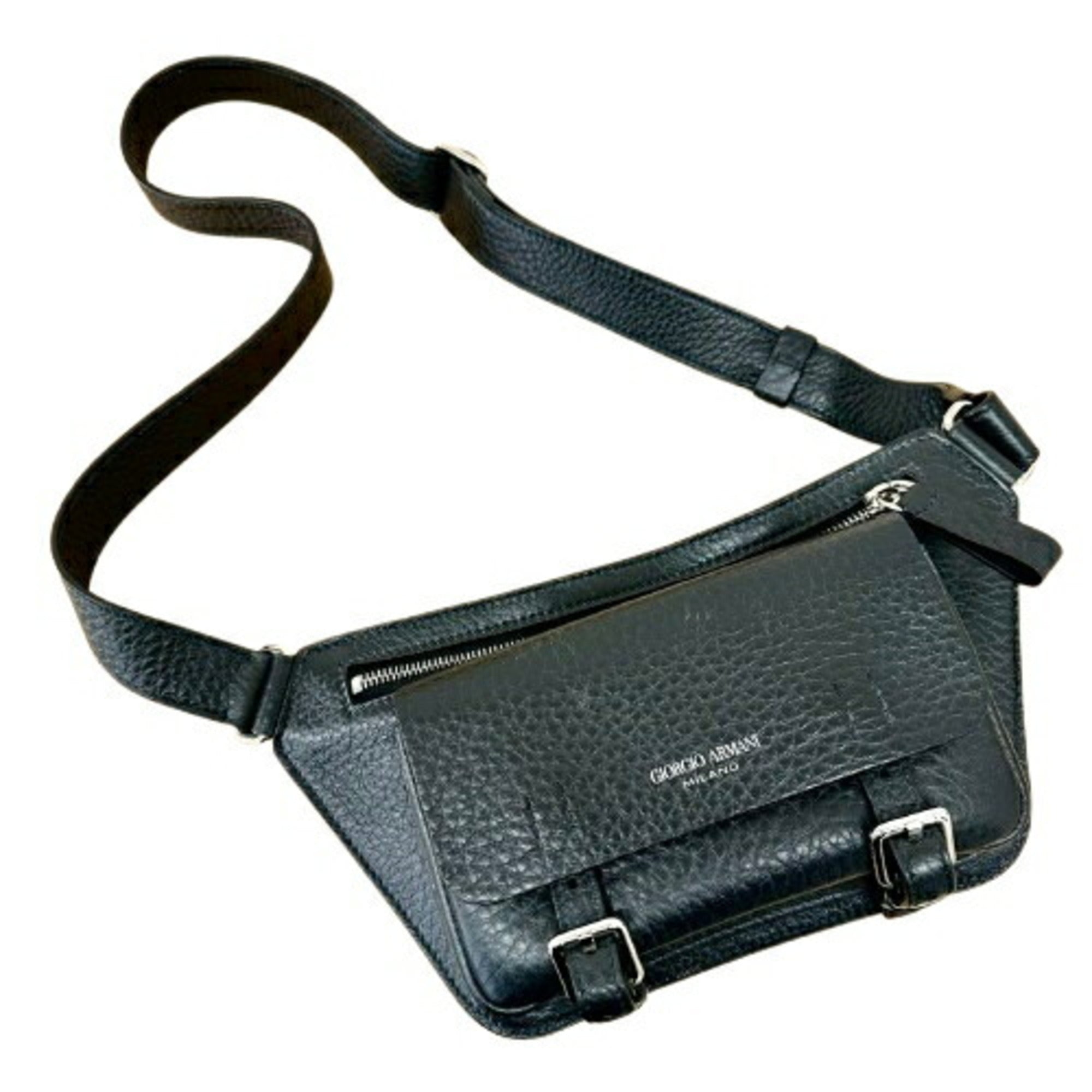 Giorgio Armani Black Leather Shoulder Bag Sling Bag (Pre-Owned)