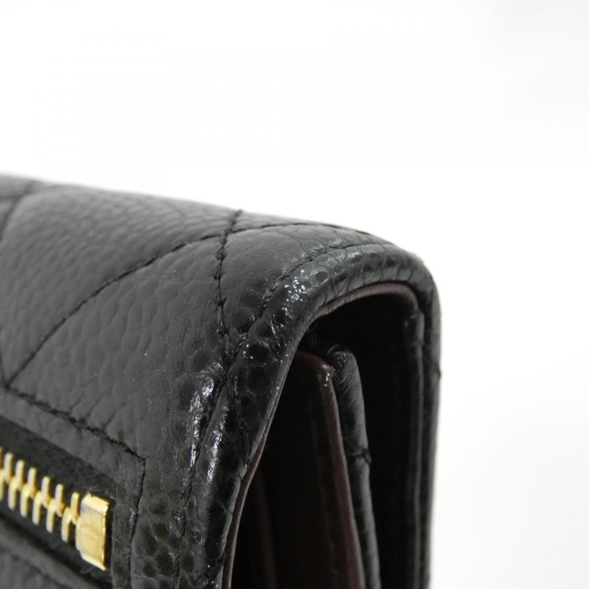 Chanel Black Bordeaux Grained Calfskin Wallet (Tri-Fold) (Pre-Owned)