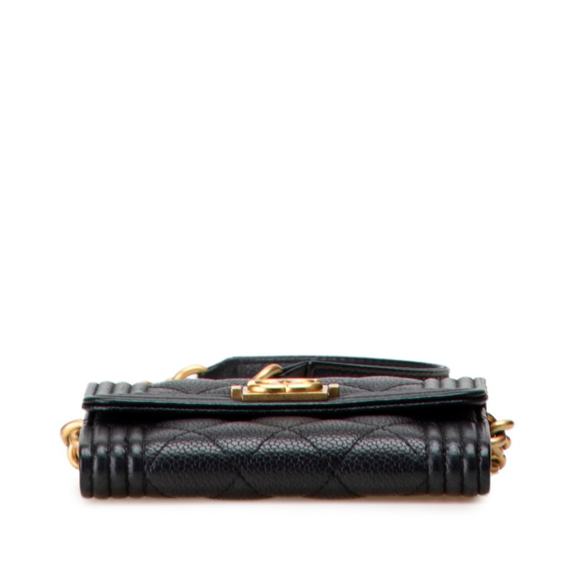Chanel Matelasse Black Grained Calfskin Chain/Shoulder Wallet (Pre-Owned)