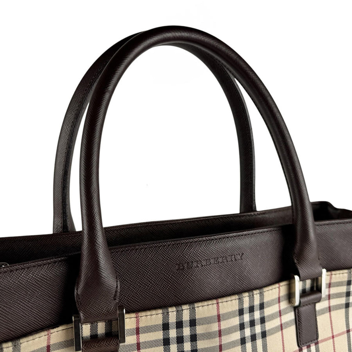 Burberry Beige Brown Nylon Canvas Leather Handbag (Pre-Owned)