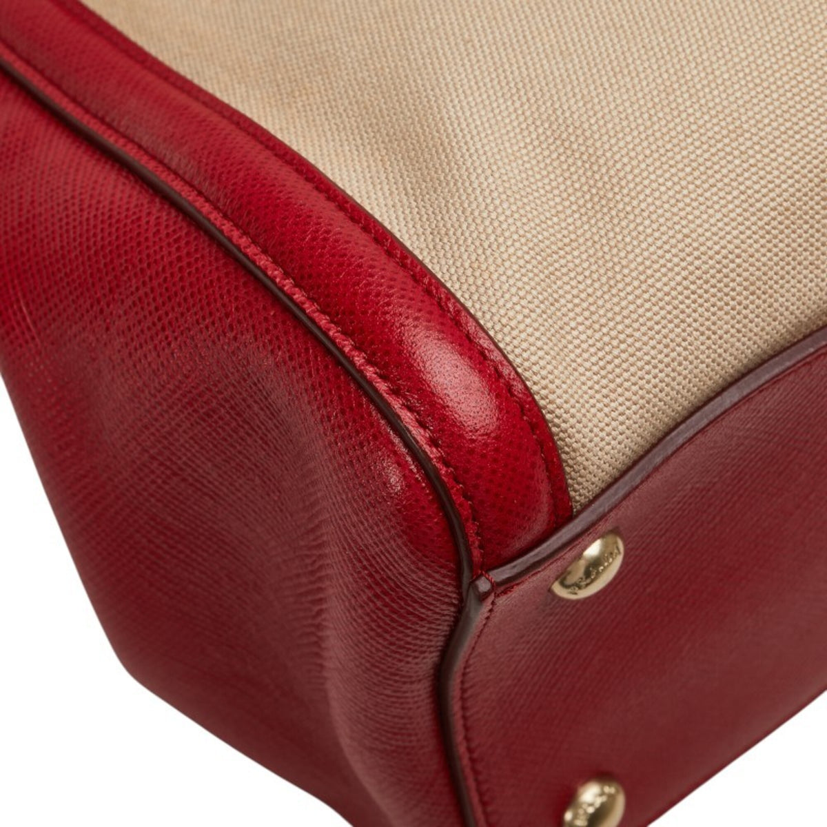 Prada Beige Red Color Canvas Leather Handbag Shoulder Bag (Pre-Owned)
