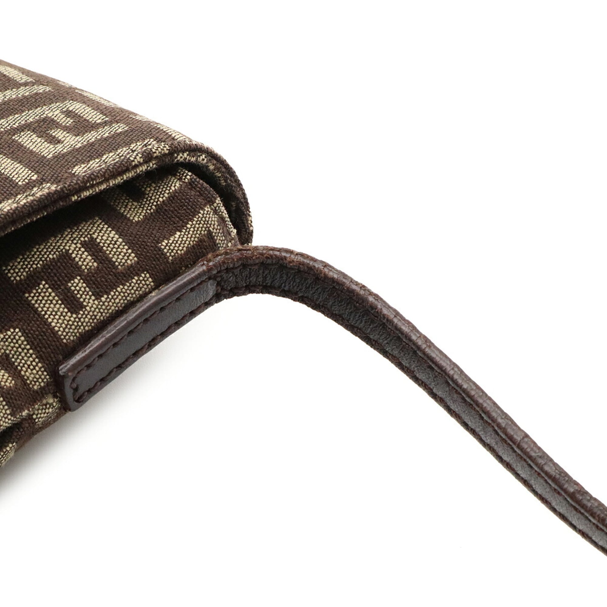 Fendi Zucchino Beige Dark Brown Khaki Canvas Leather Pochette Shoulder Bag (Pre-Owned)
