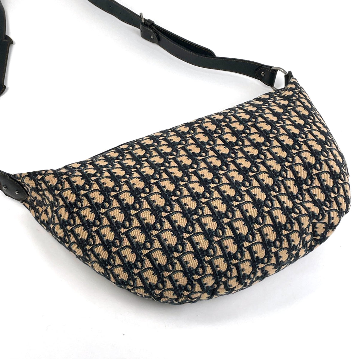 Christian Dior Trotter Beige Navy Canvas Leather Shoulder Bag (Pre-Owned)