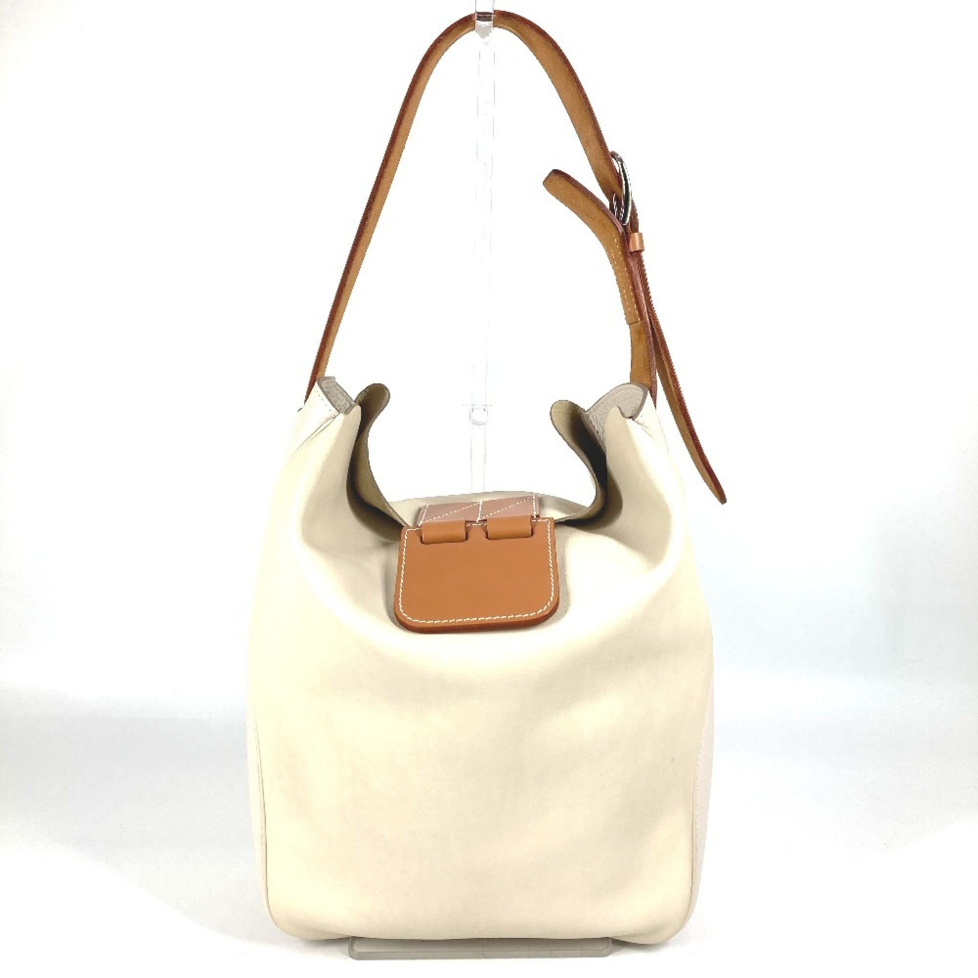 Hermes Brown Ivory Leather Shoulder Bag Tote Bag (Pre-Owned)