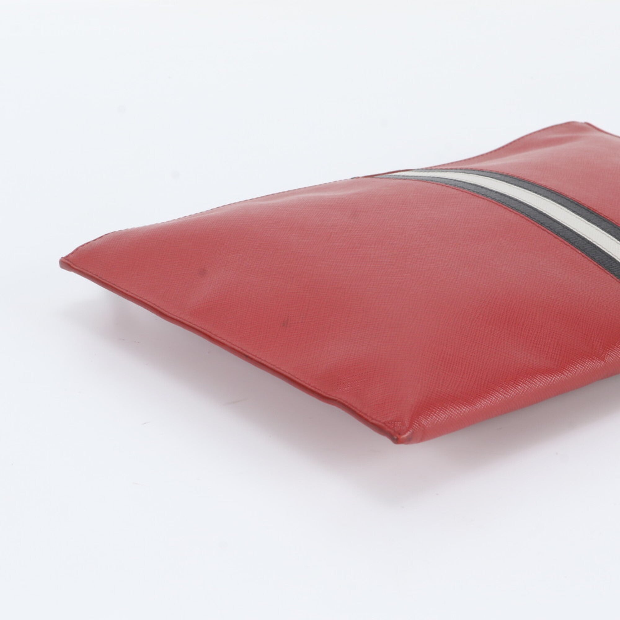 Prada Red Color Leather Clutch Bag Pouch (Pre-Owned)
