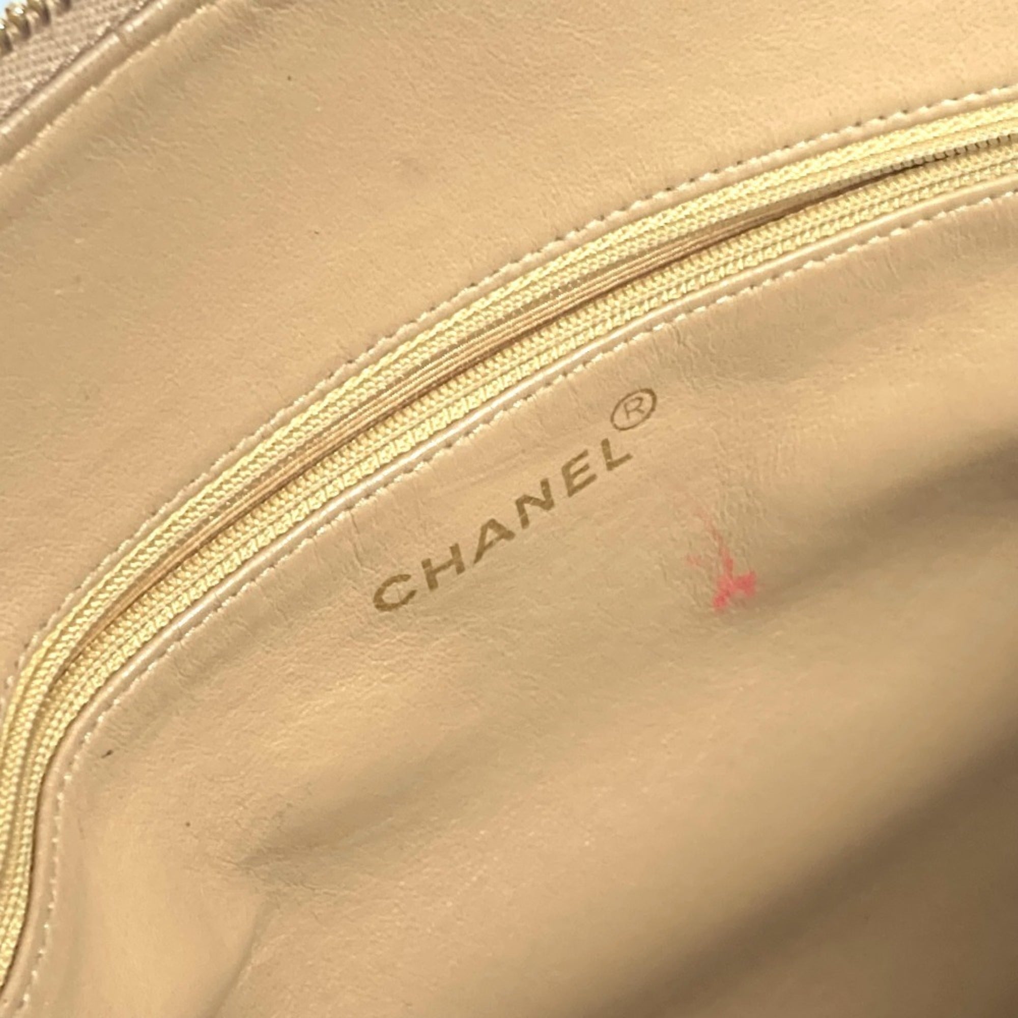 Chanel Beige Grained Calfskin Shoulder Bag Tote Bag (Pre-Owned)