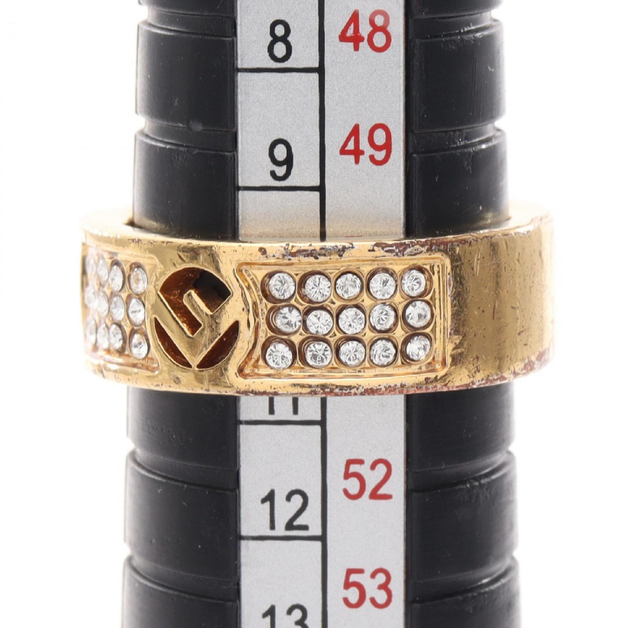 Fendi Gold Clear Gold Plating Rhinestone Band Ring (Pre-Owned)