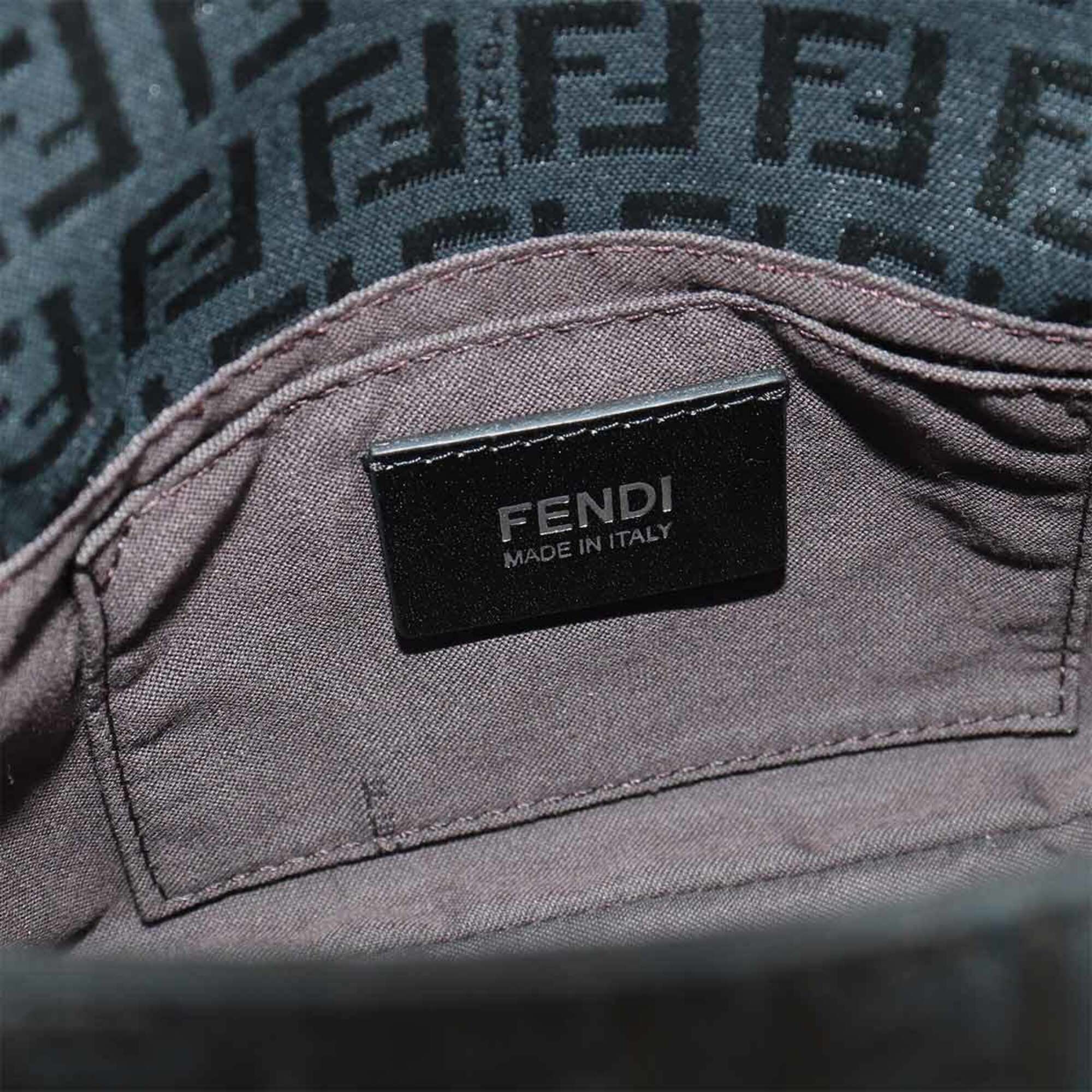 Fendi Zucchino Black Canvas Leather Baguette Bag Handbag Shoulder Bag (Pre-Owned)