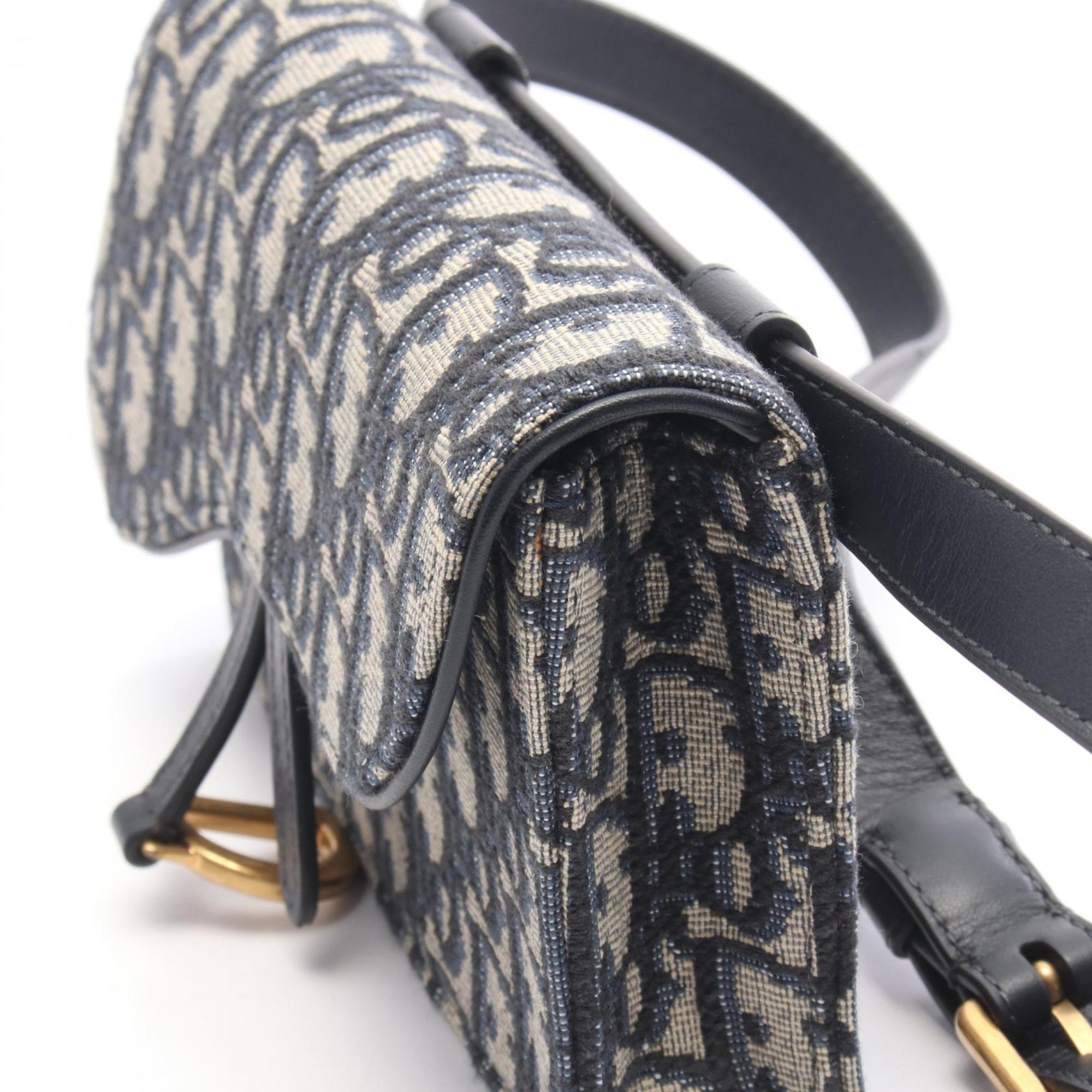 Christian Dior Beige Navy Canvas Leather Fanny Pack Handbag Saddle Bag (Pre-Owned)