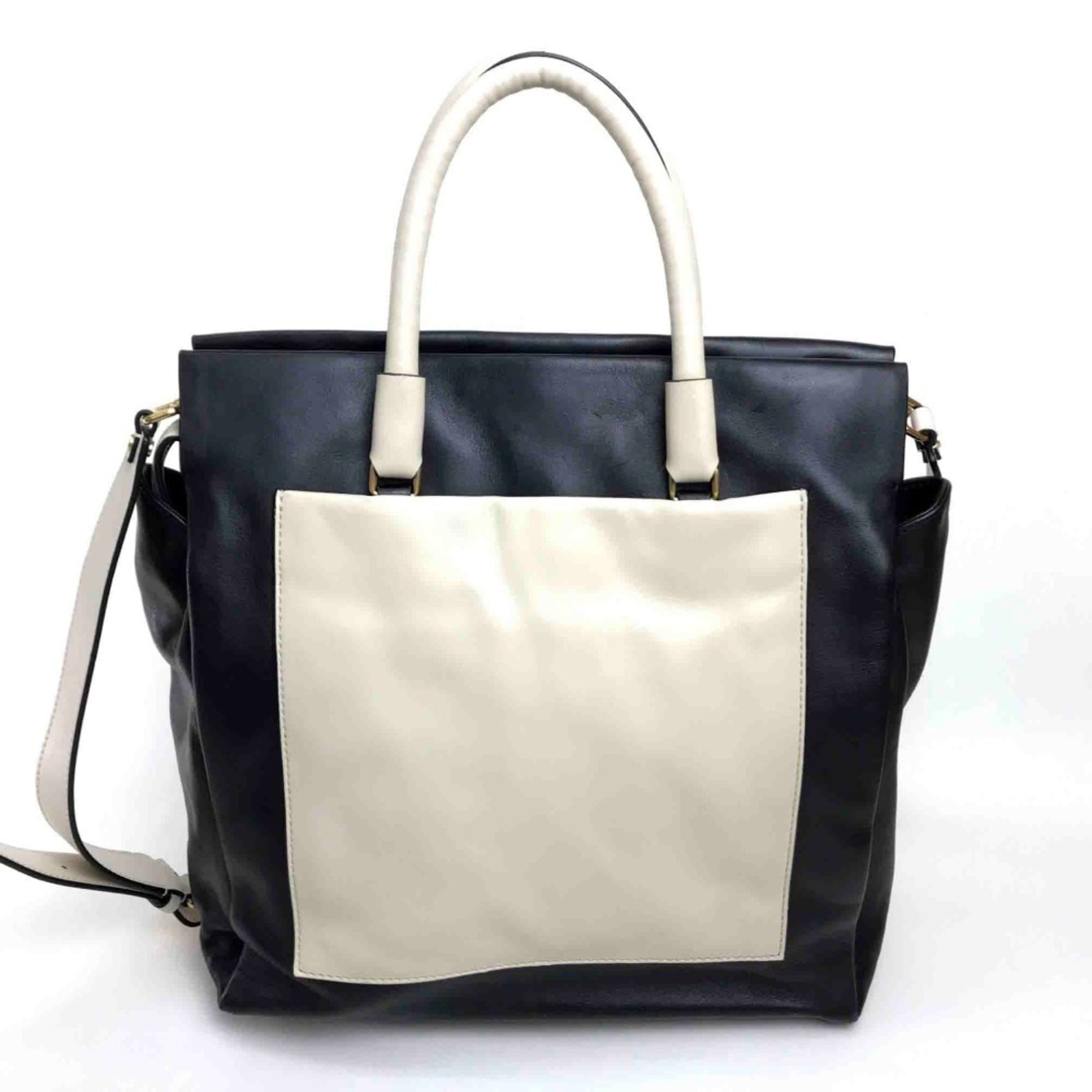 Marc By Marc Jacobs Black Light Beige Leather Handbag Shoulder Bag Tote Bag (Pre-Owned)