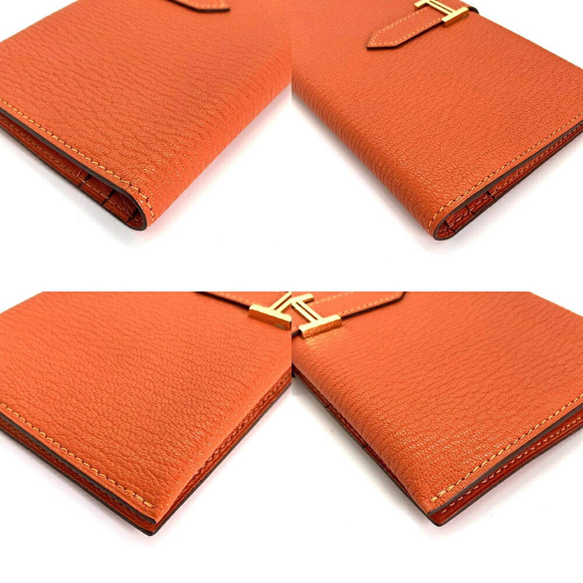 Hermes Bearn Orange Chevre Leather Long Wallet (Bi-Fold) (Pre-Owned)