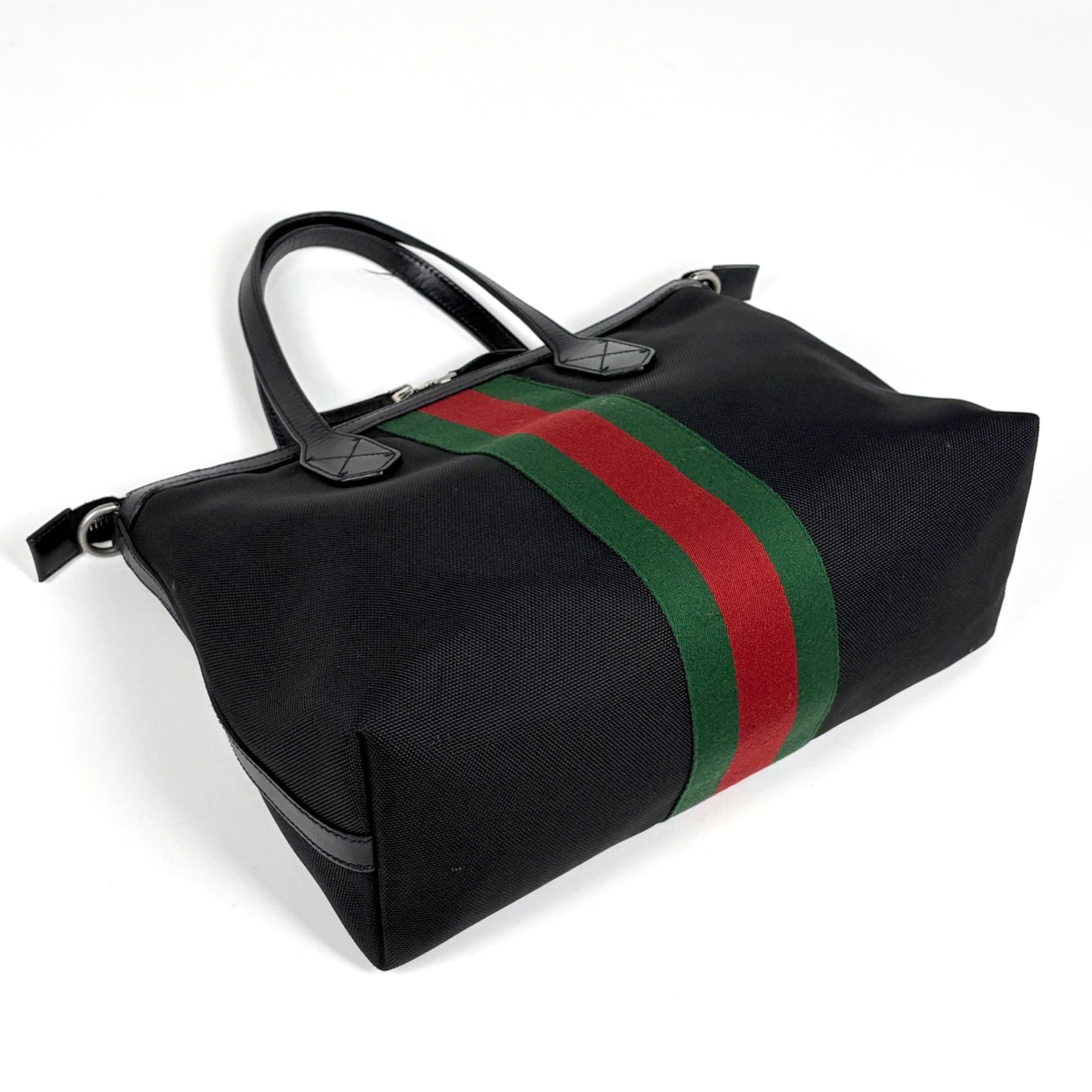 Gucci Sherry Line Black Canvas Leather Tote Bag (Pre-Owned)