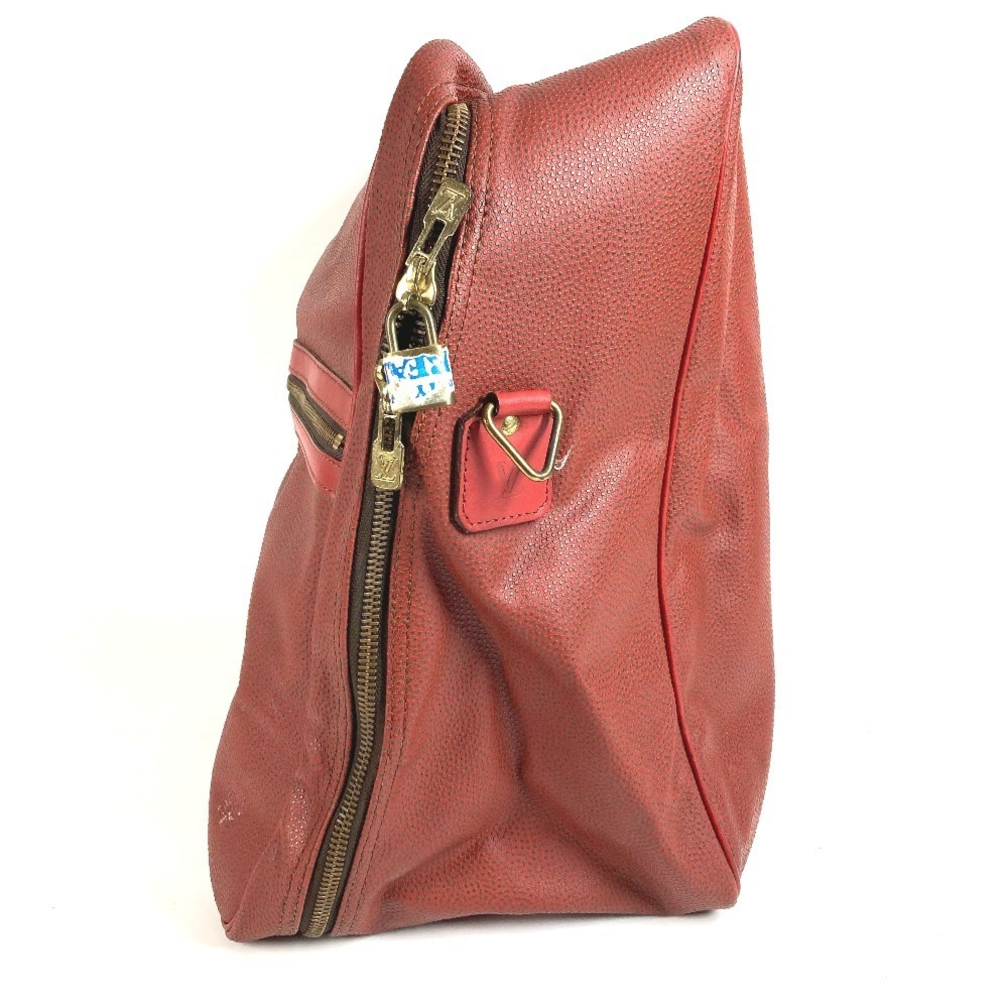 Louis Vuitton Red Color Leather Boston Bag Handbag Shoulder Bag (Pre-Owned)