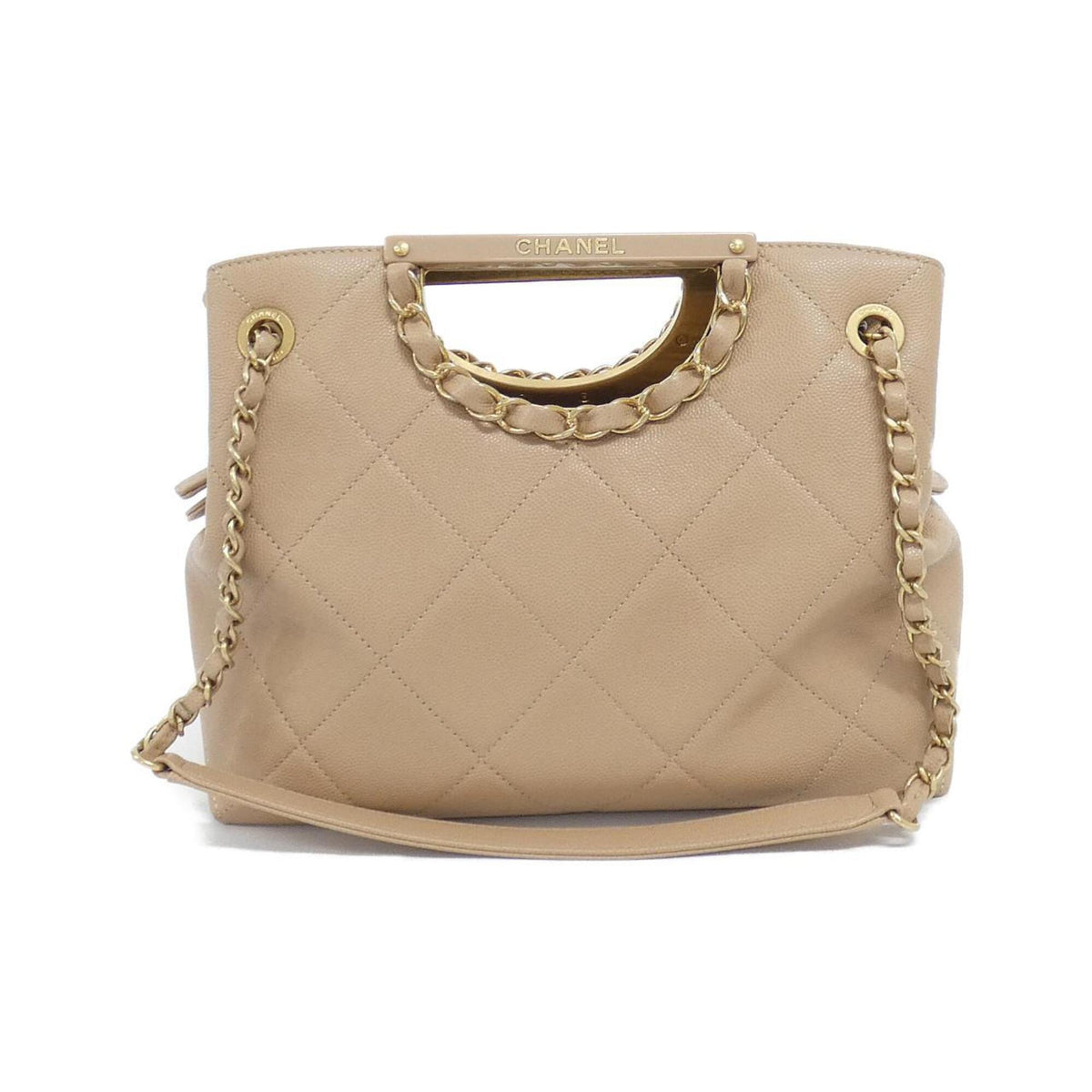 Chanel Beige Grained Calfskin Pouch Shoulder Bag (Pre-Owned)