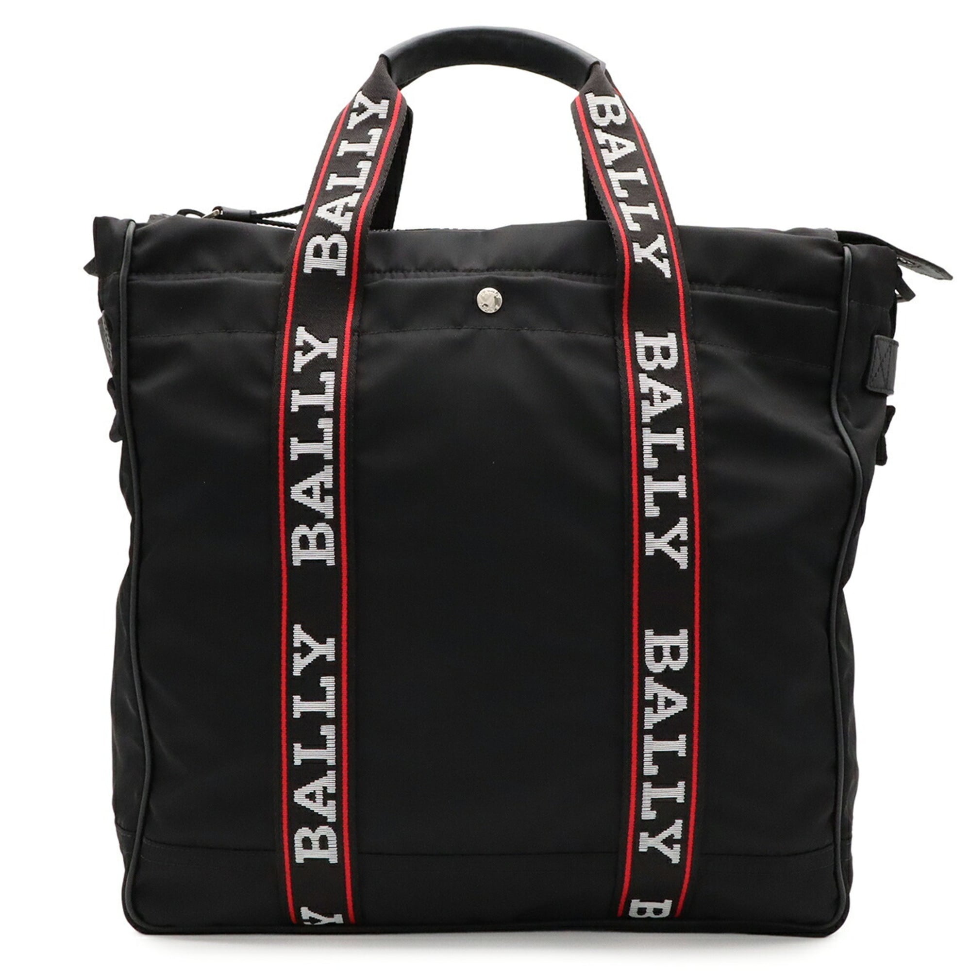 Bally Black Red Color Nylon Leather Shoulder Bag Tote Bag (Pre-Owned)