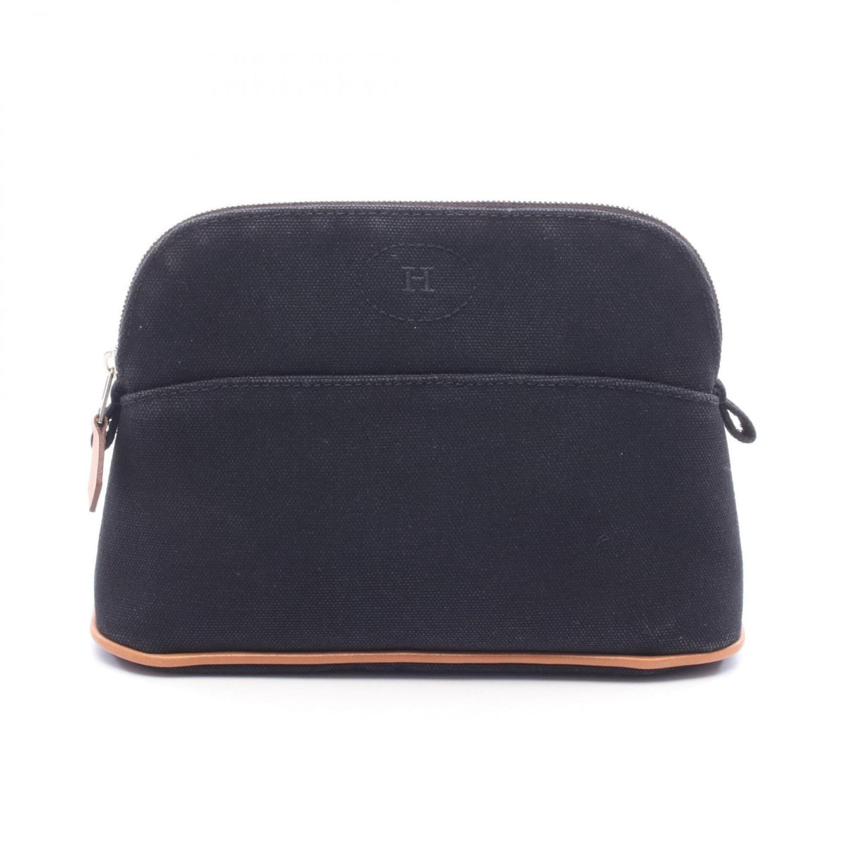 Hermes Black Brown Canvas Leather Pouch (Pre-Owned)