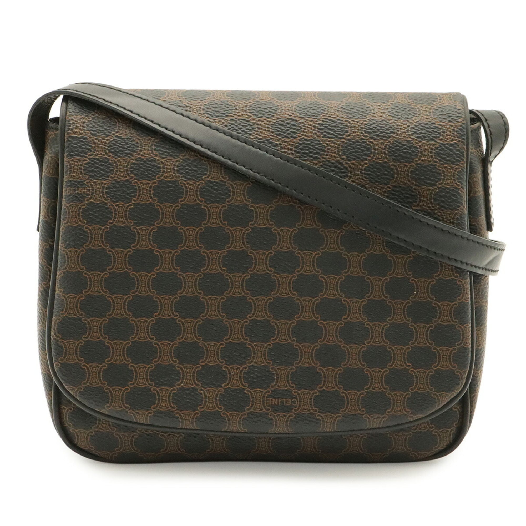 Celine Macadam Black Dark Brown Coated Canvas Pvc Leather Pochette Shoulder Bag (Pre-Owned)