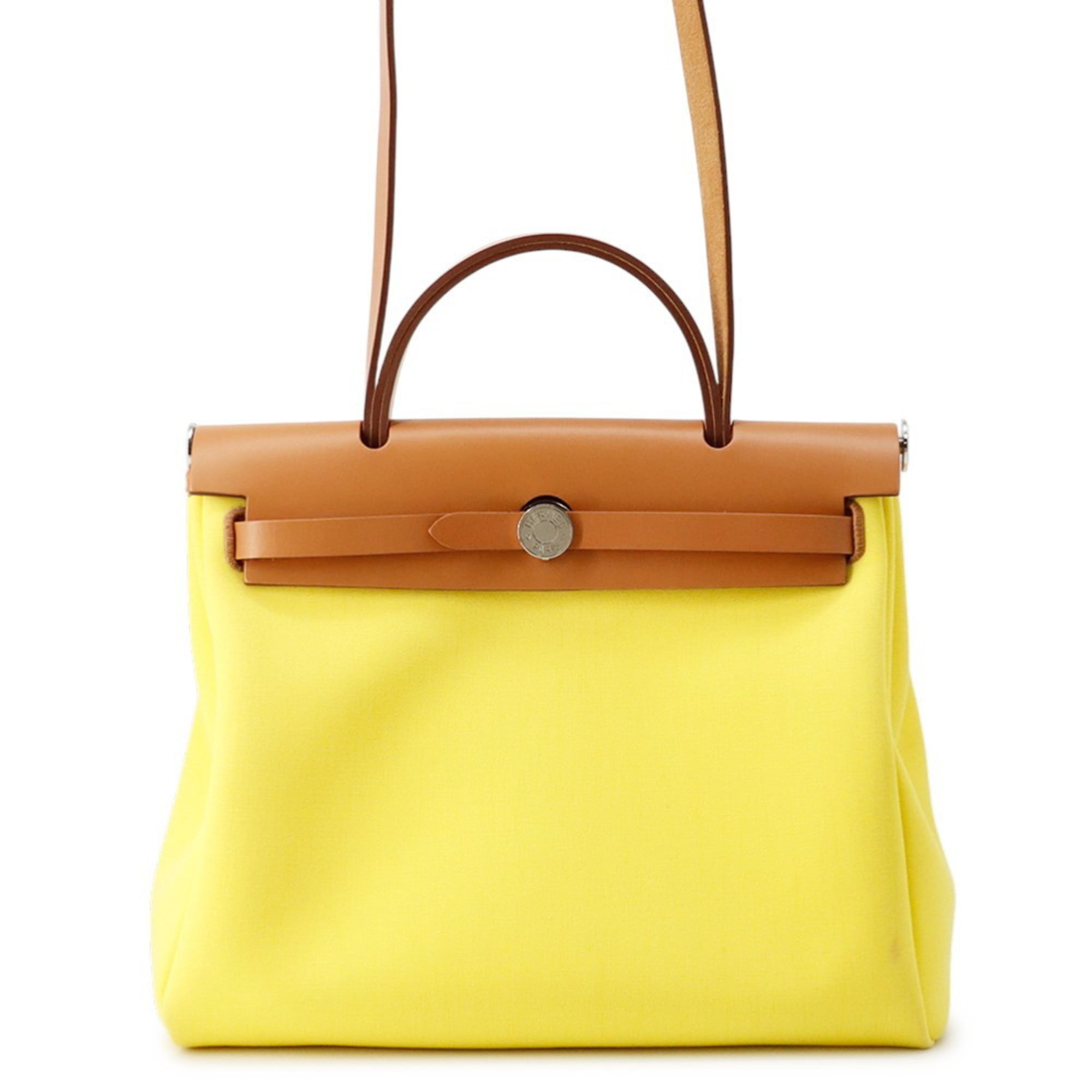 Hermes Natural Toile Officier Vache Leather Shoulder Bag (Pre-Owned)
