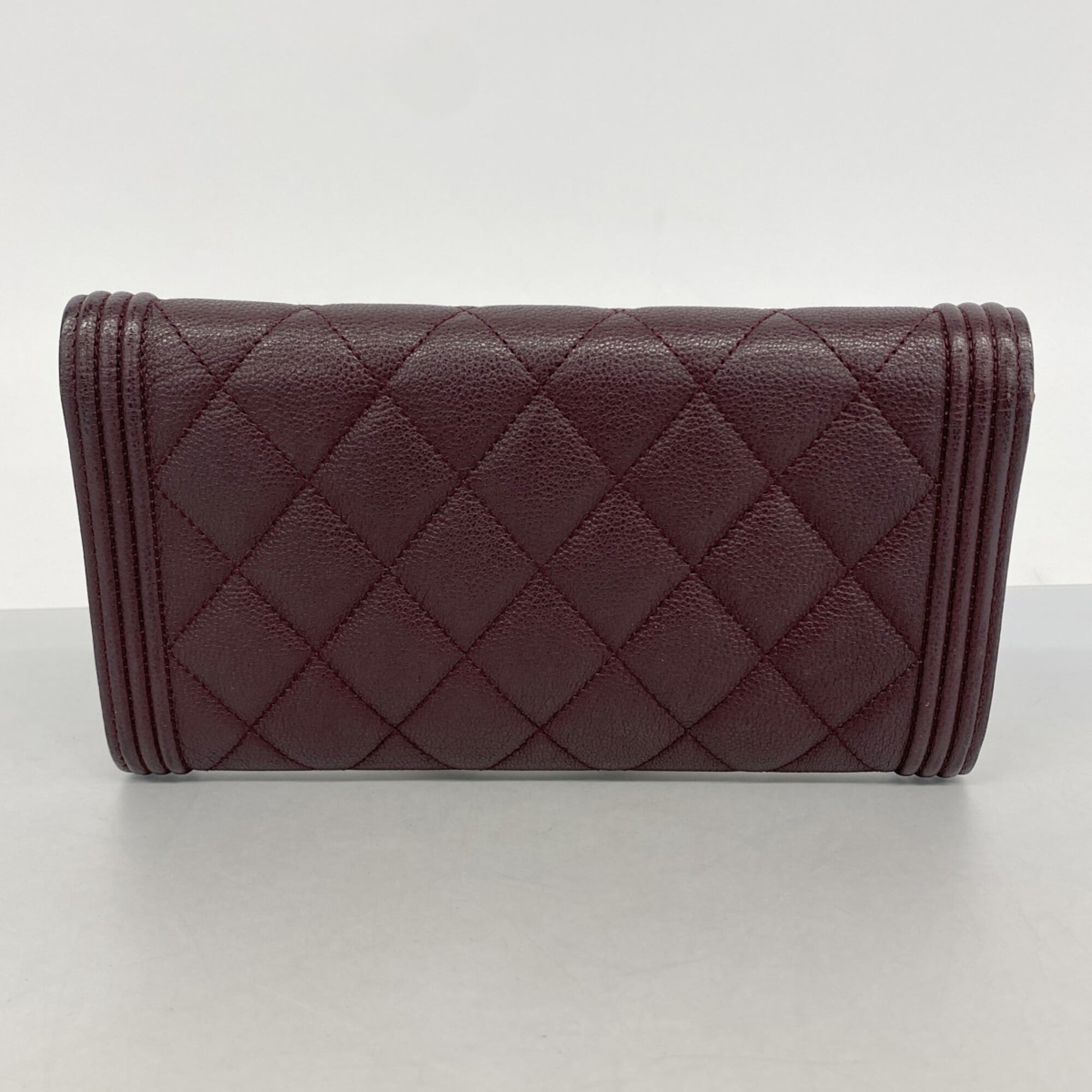 Chanel Bordeaux Grained Calfskin Long Wallet (Bi-Fold) (Pre-Owned)