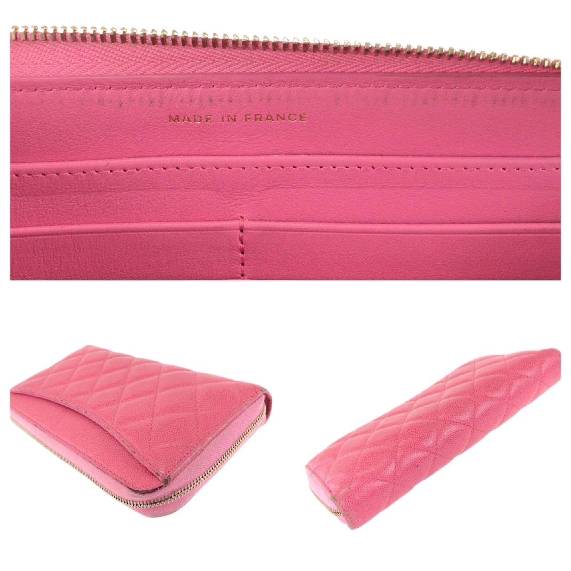 Chanel Pink Grained Calfskin Long Wallet (Bi-Fold) (Pre-Owned)