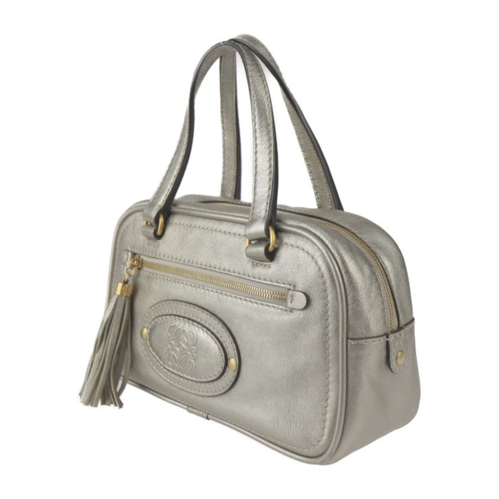 Loewe Gold Gray Leather Boston Bag Handbag Tote Bag (Pre-Owned)
