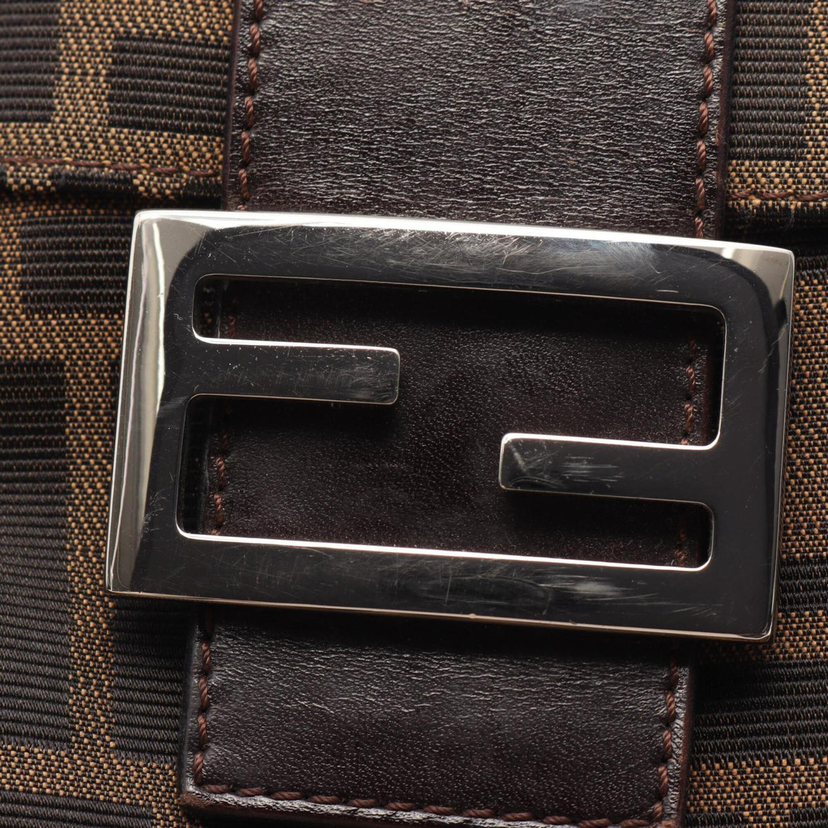 Fendi Black Brown Canvas Leather Handbag Shoulder Bag (Pre-Owned)