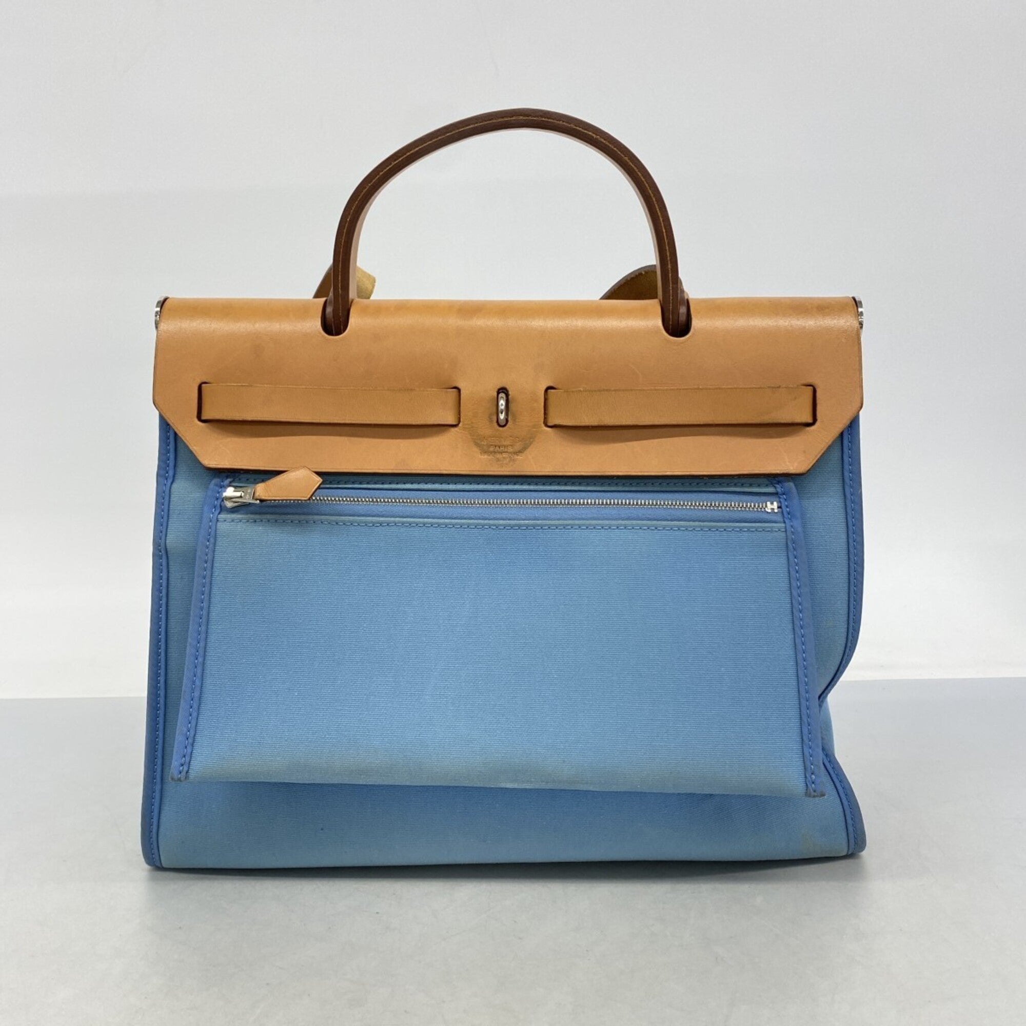 Hermes Blue Toile Officier Handbag (Pre-Owned)