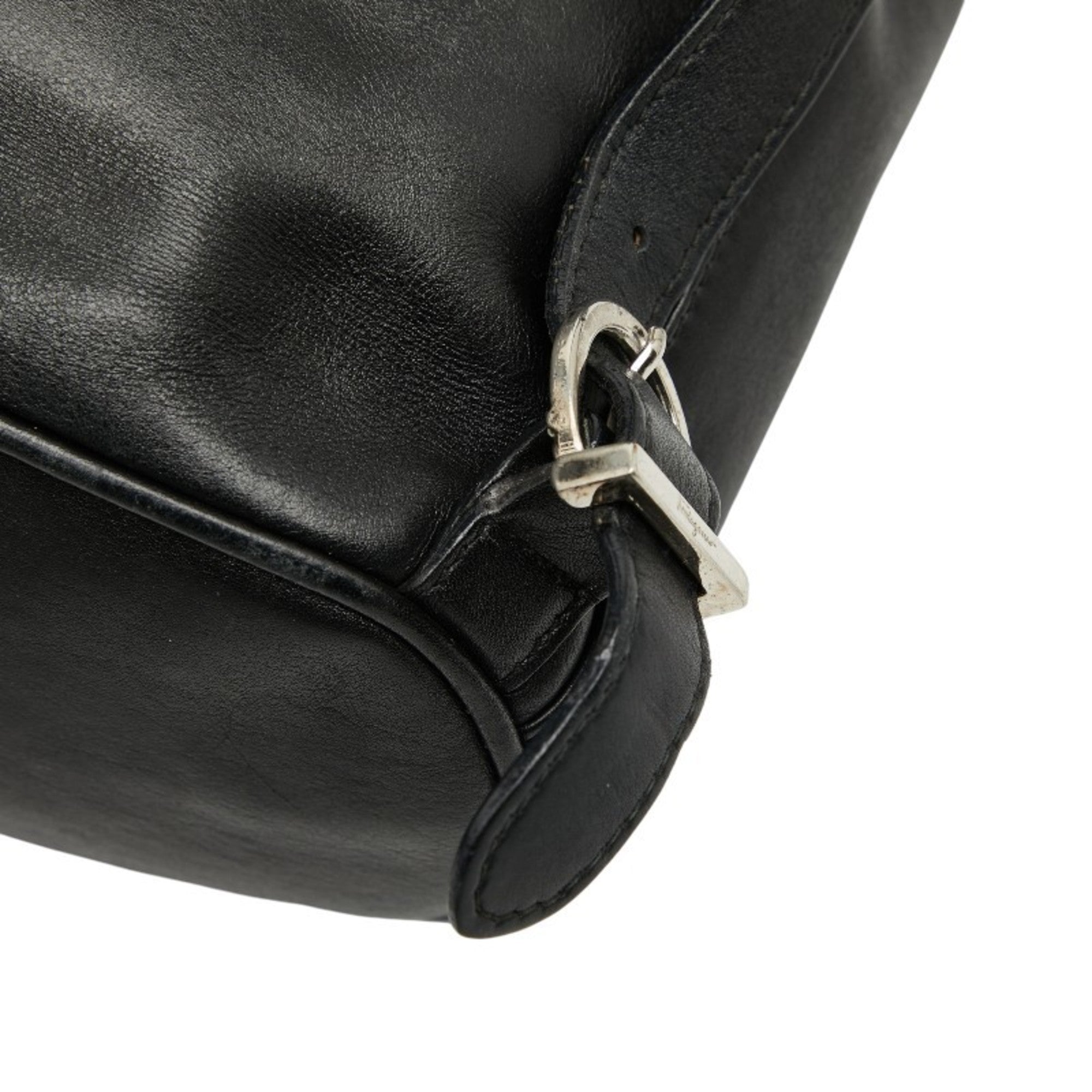 Salvatore Ferragamo Gancini Black Leather Backpack (Pre-Owned)