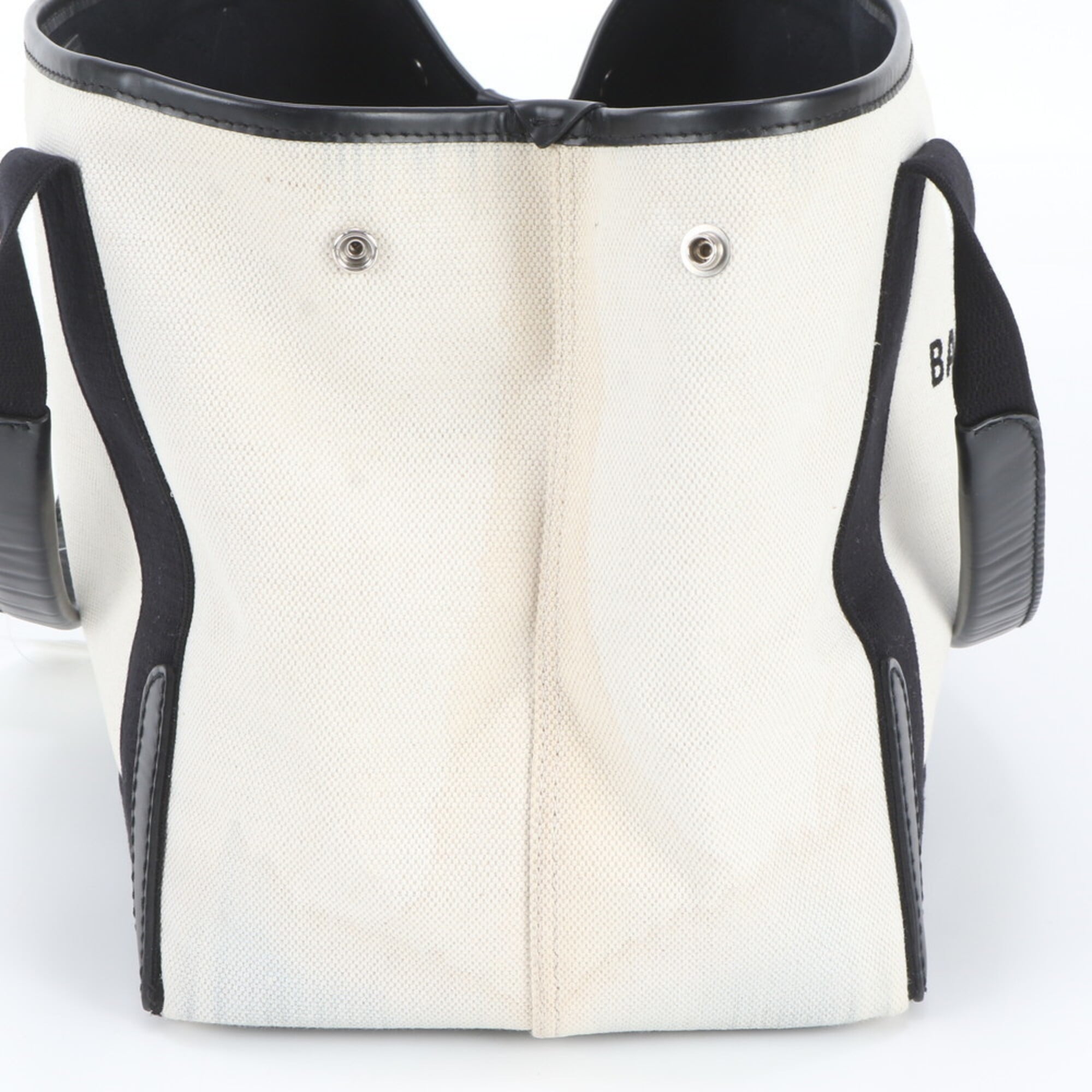 Balenciaga Black White Leather Canvas Handbag Shoulder Bag Tote Bag (Pre-Owned)