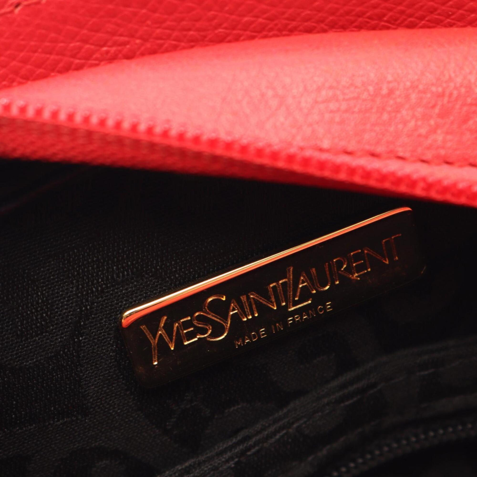 Yves Saint Laurent Red Color Leather Handbag Shoulder Bag (Pre-Owned)