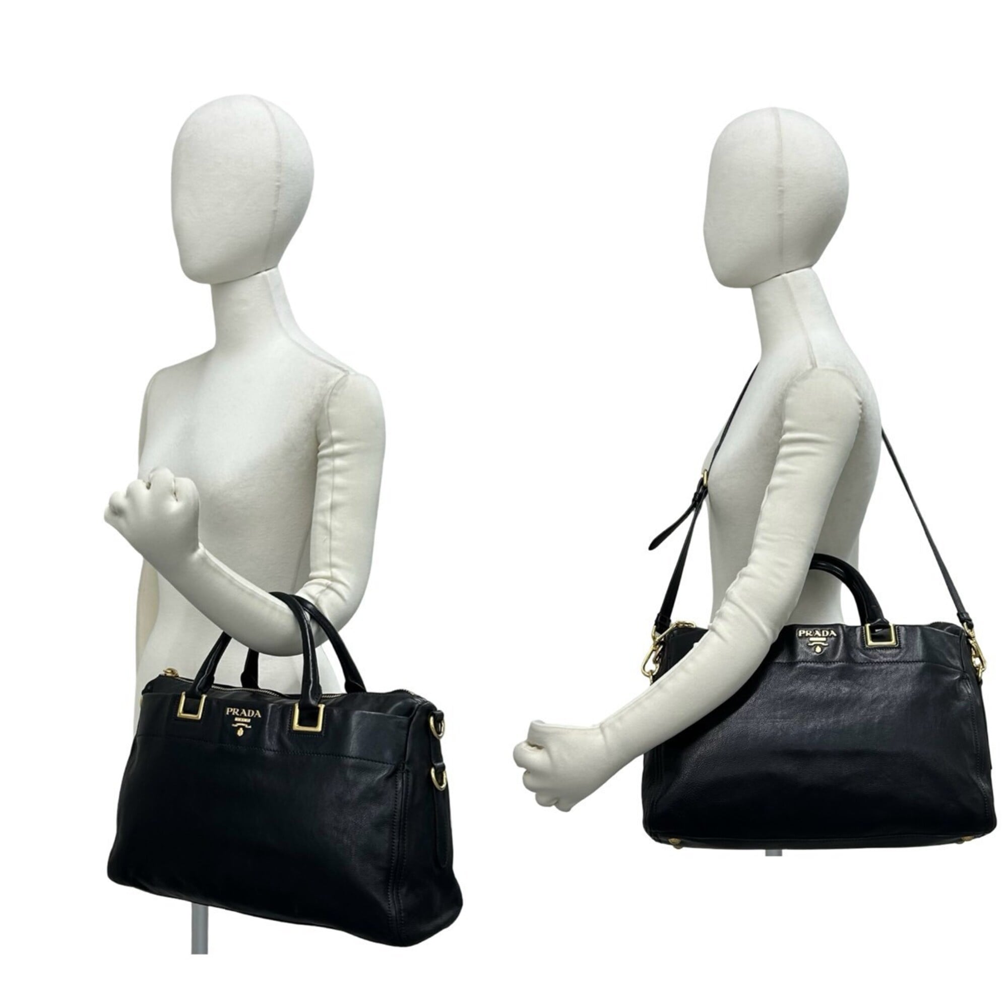 Prada Black Leather Boston Bag Handbag Shoulder Bag (Pre-Owned)