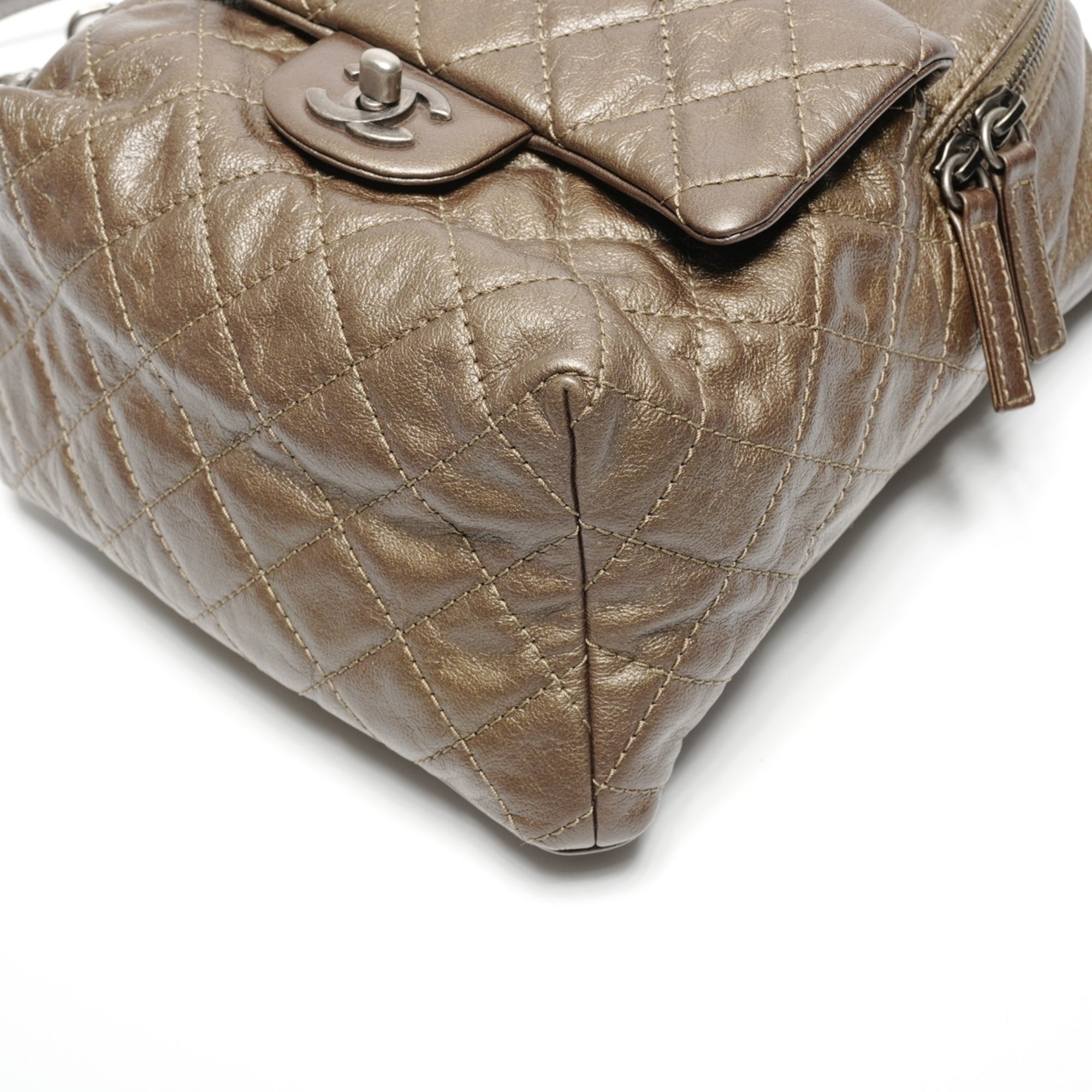 Chanel Matelasse Khaki Leather Backpack (Pre-Owned)