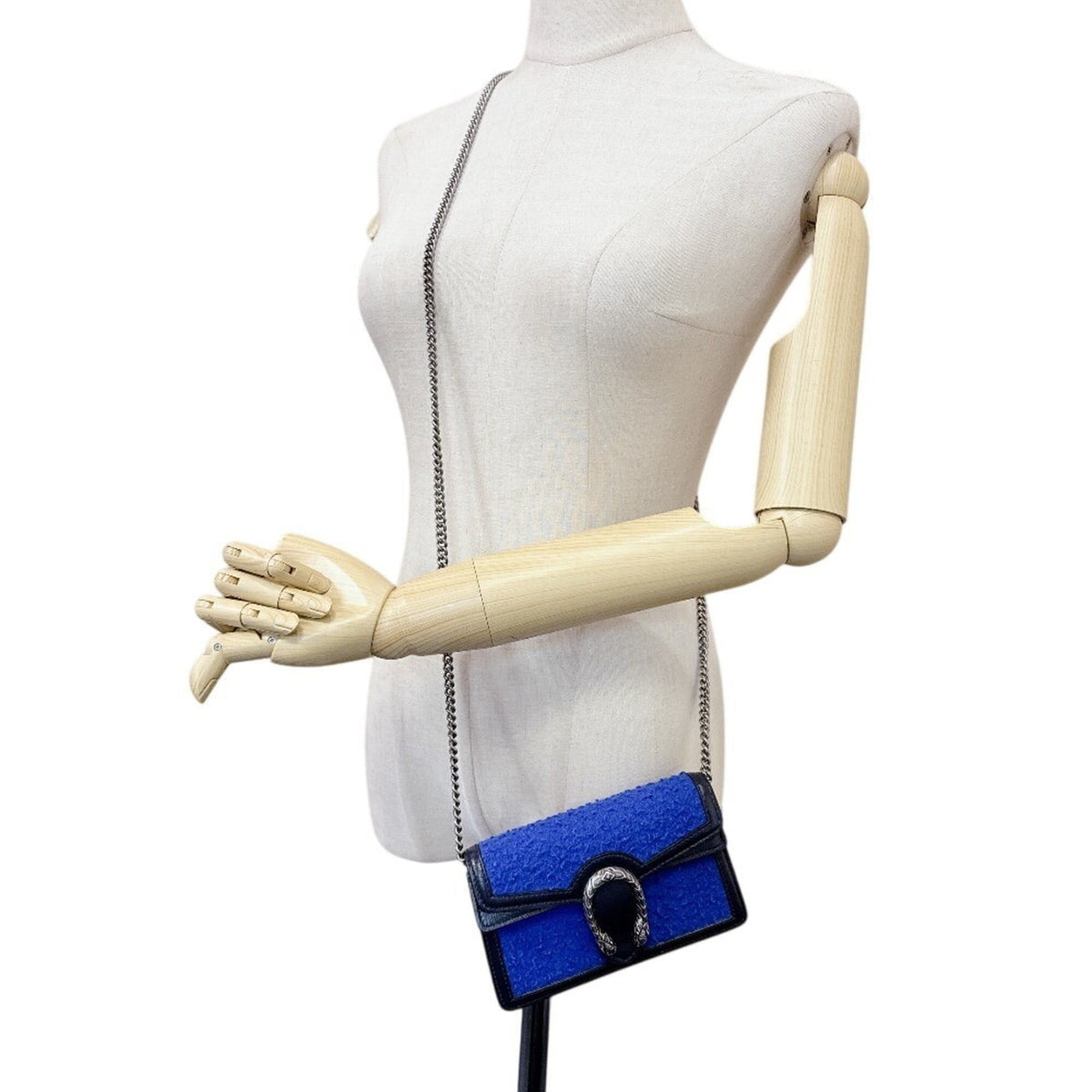 Gucci Blue Wool Leather Shoulder Bag (Pre-Owned)