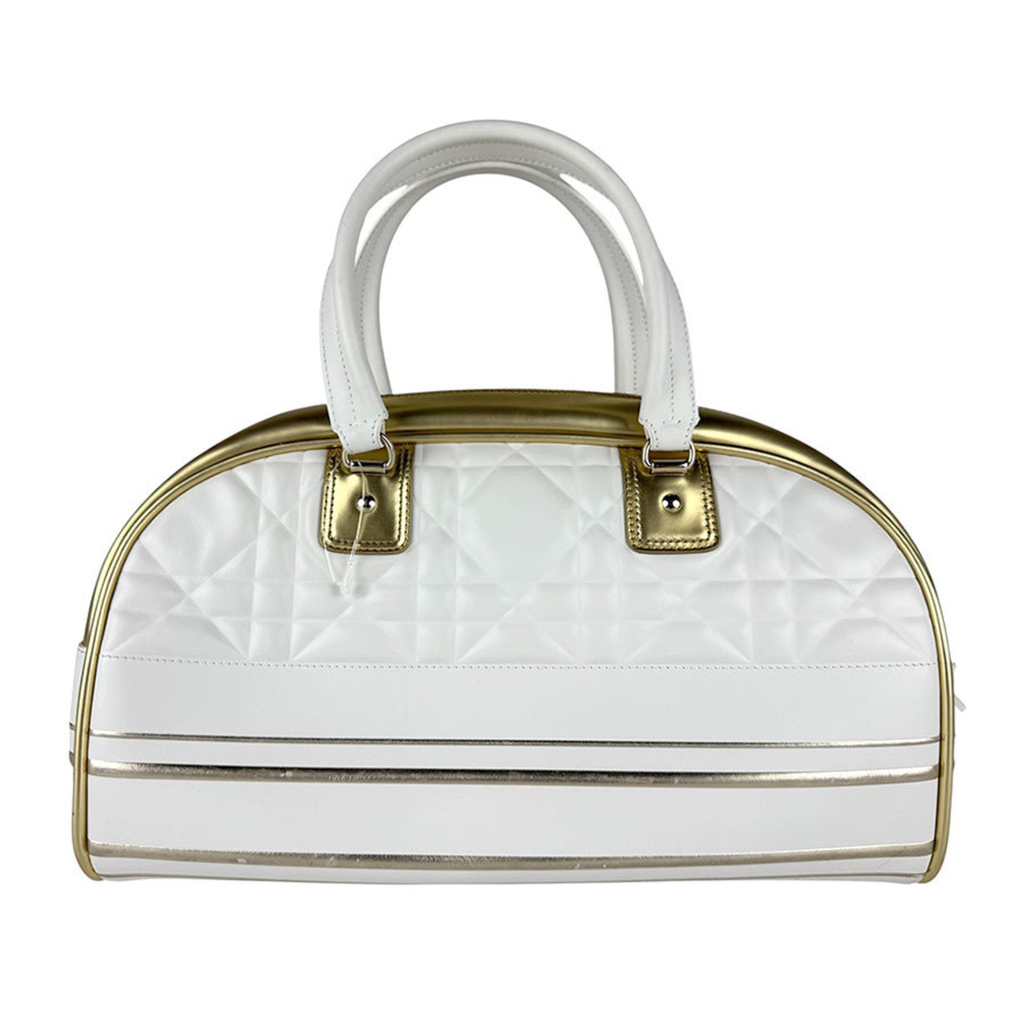 Christian Dior Gold White Leather Handbag Shoulder Bag (Pre-Owned)