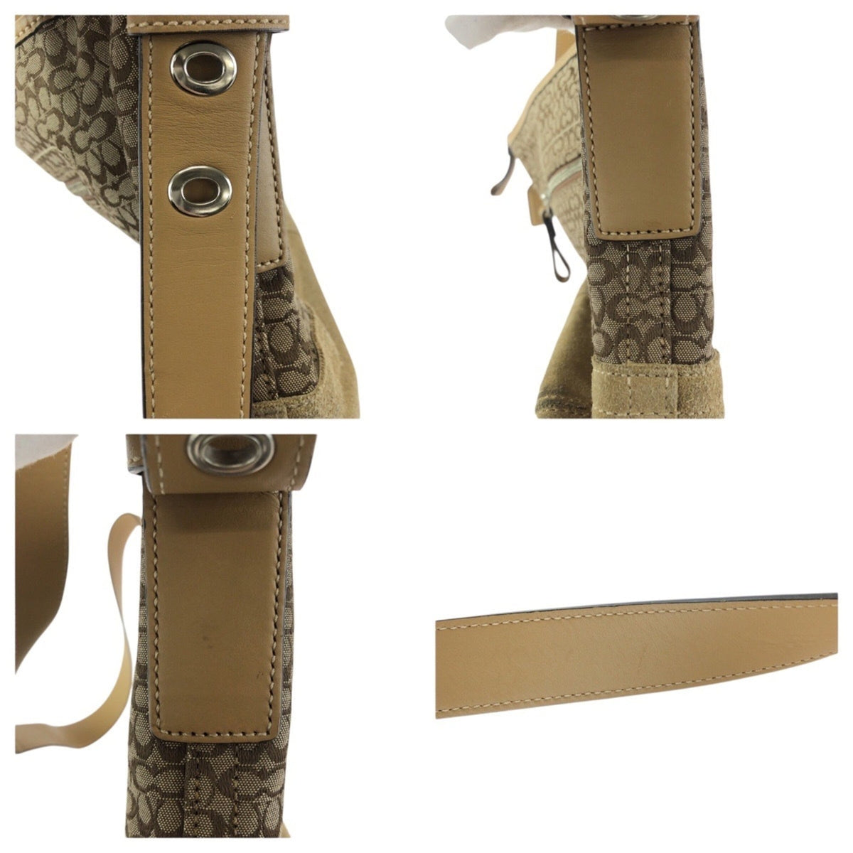 Coach Beige Brown Canvas Leather Messenger Bag Shoulder Bag (Pre-Owned)