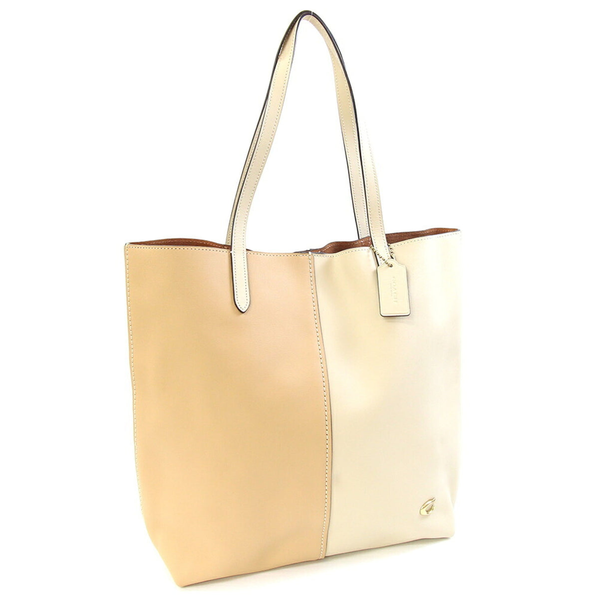 Coach Beige Leather Handbag Shoulder Bag Tote Bag (Pre-Owned)