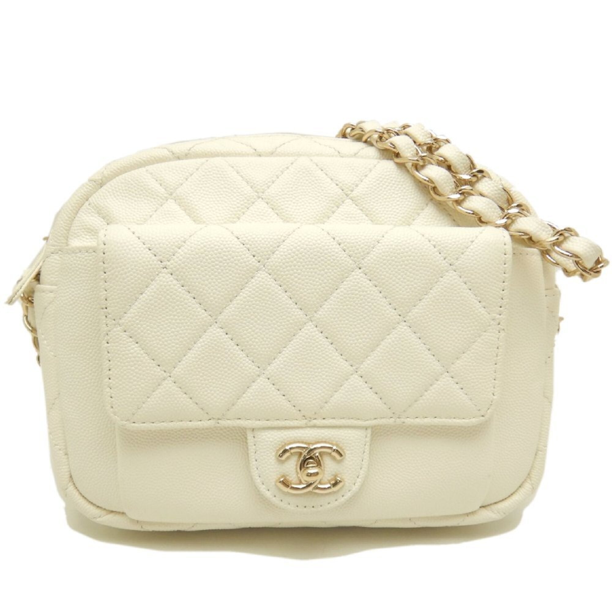 Chanel White Grained Calfskin Shoulder Bag (Pre-Owned)