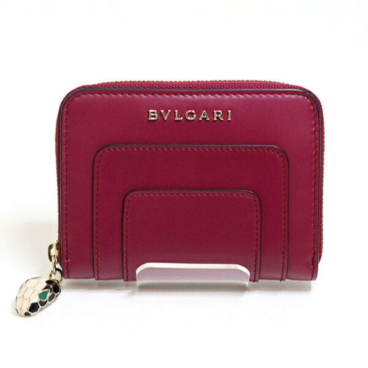 Bvlgari Red Color Wine Leather Coin Purse/Coin Case (Pre-Owned)