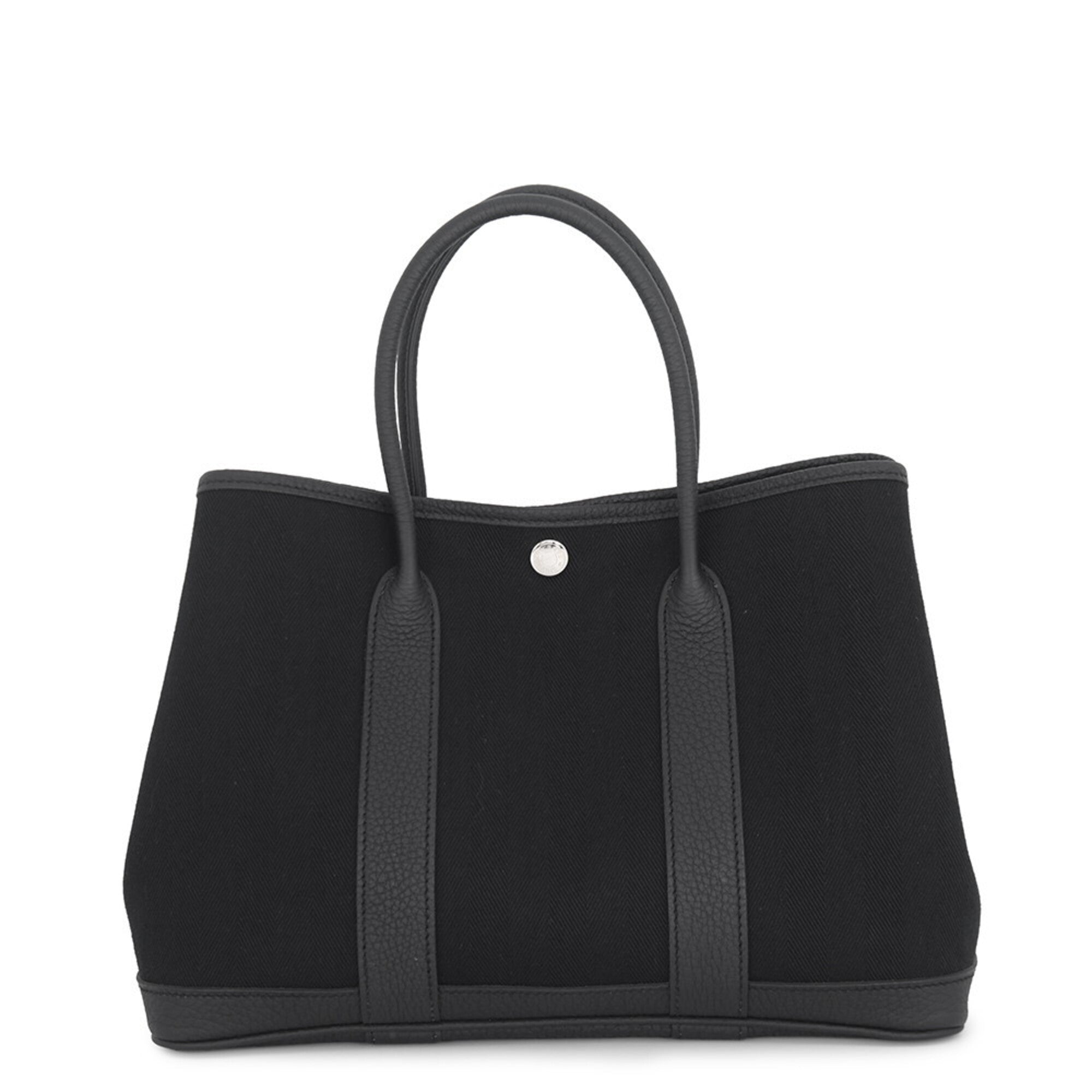 Hermes Garden Black Toile Chevron Negonda Leather Handbag Tote Bag (Pre-Owned)