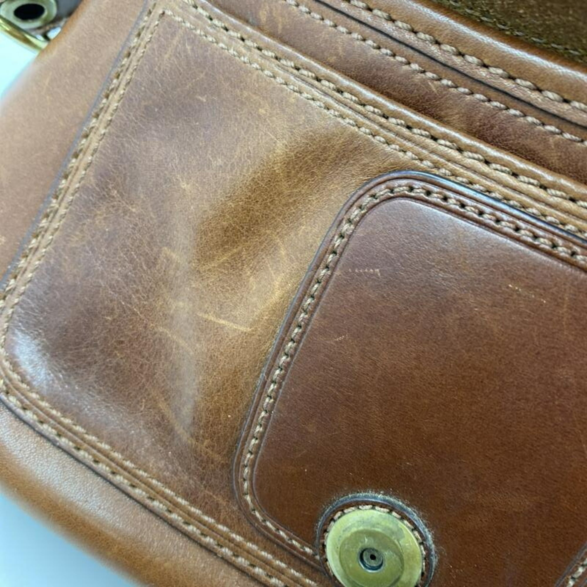 Coach Blue Brown Leather Shoulder Bag (Pre-Owned)