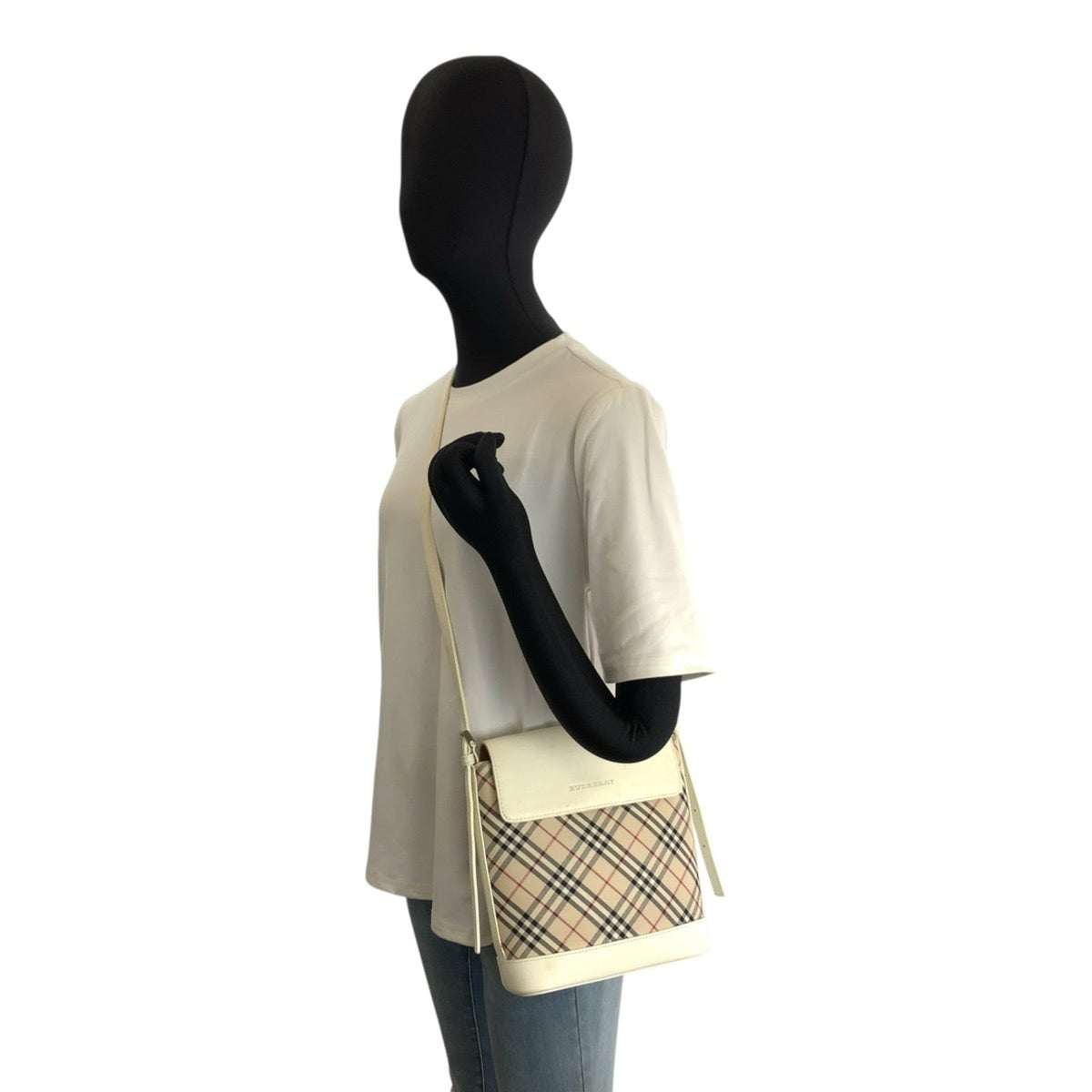 Burberry Beige White Canvas Leather Pochette Shoulder Bag (Pre-Owned)