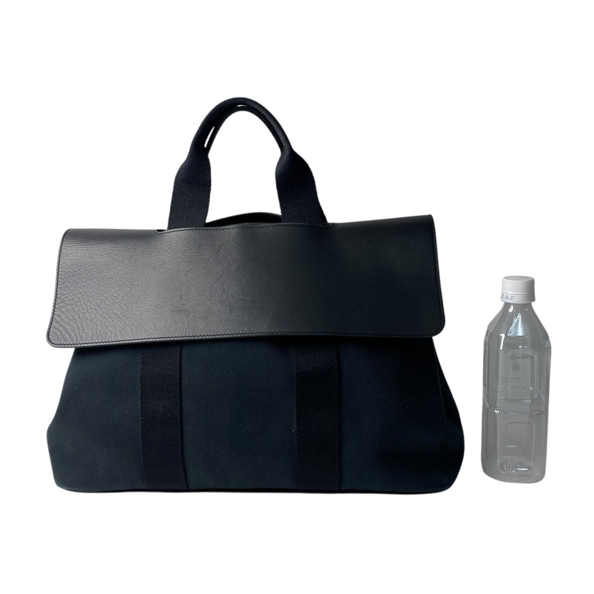 Hermes Black Navy Canvas Leather Tote Bag (Pre-Owned)